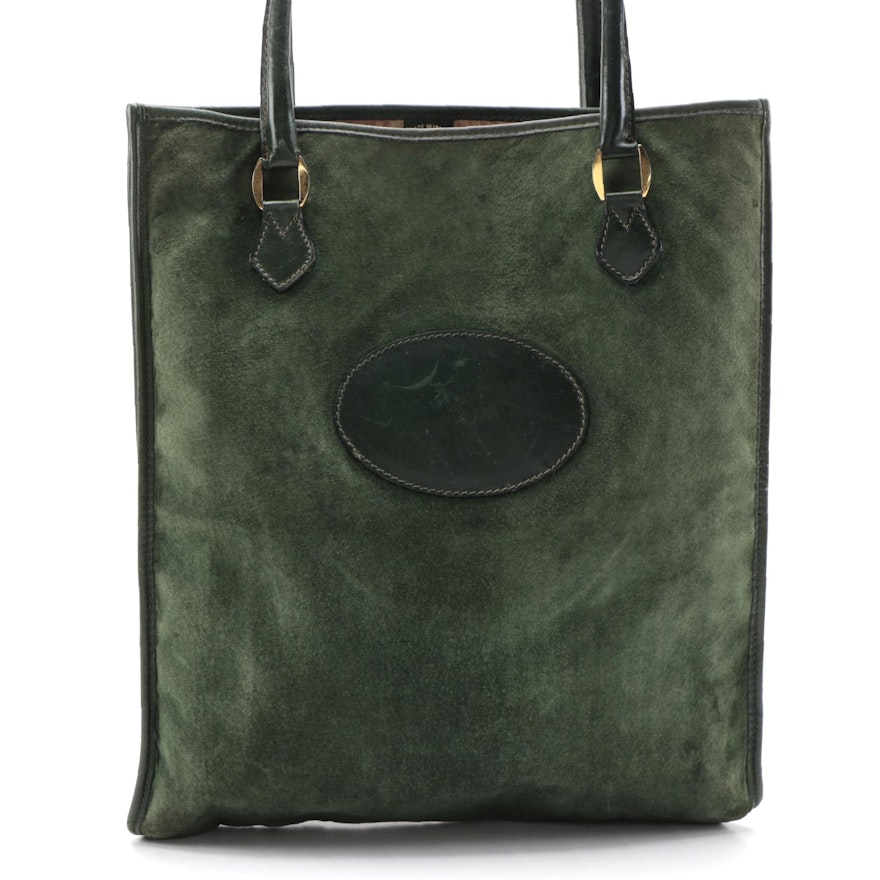 Gucci Shopper Tote in Green Suede and Smooth Leather