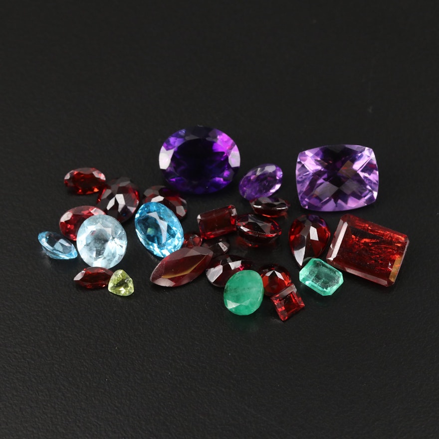 Loose 34.00 CTW Amethyst, Garnet, Emerald and Additional Gemstones