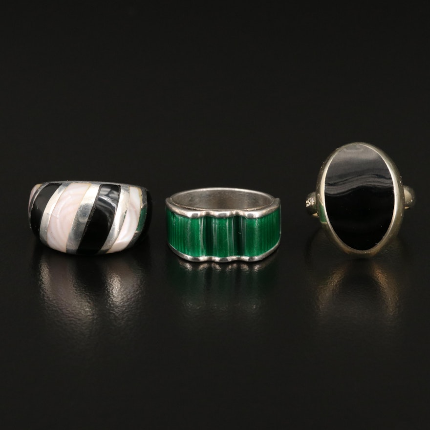 Sterling Ring Selection Featuring Vintage Norwegian Jacob Tostrup Enamel Ring