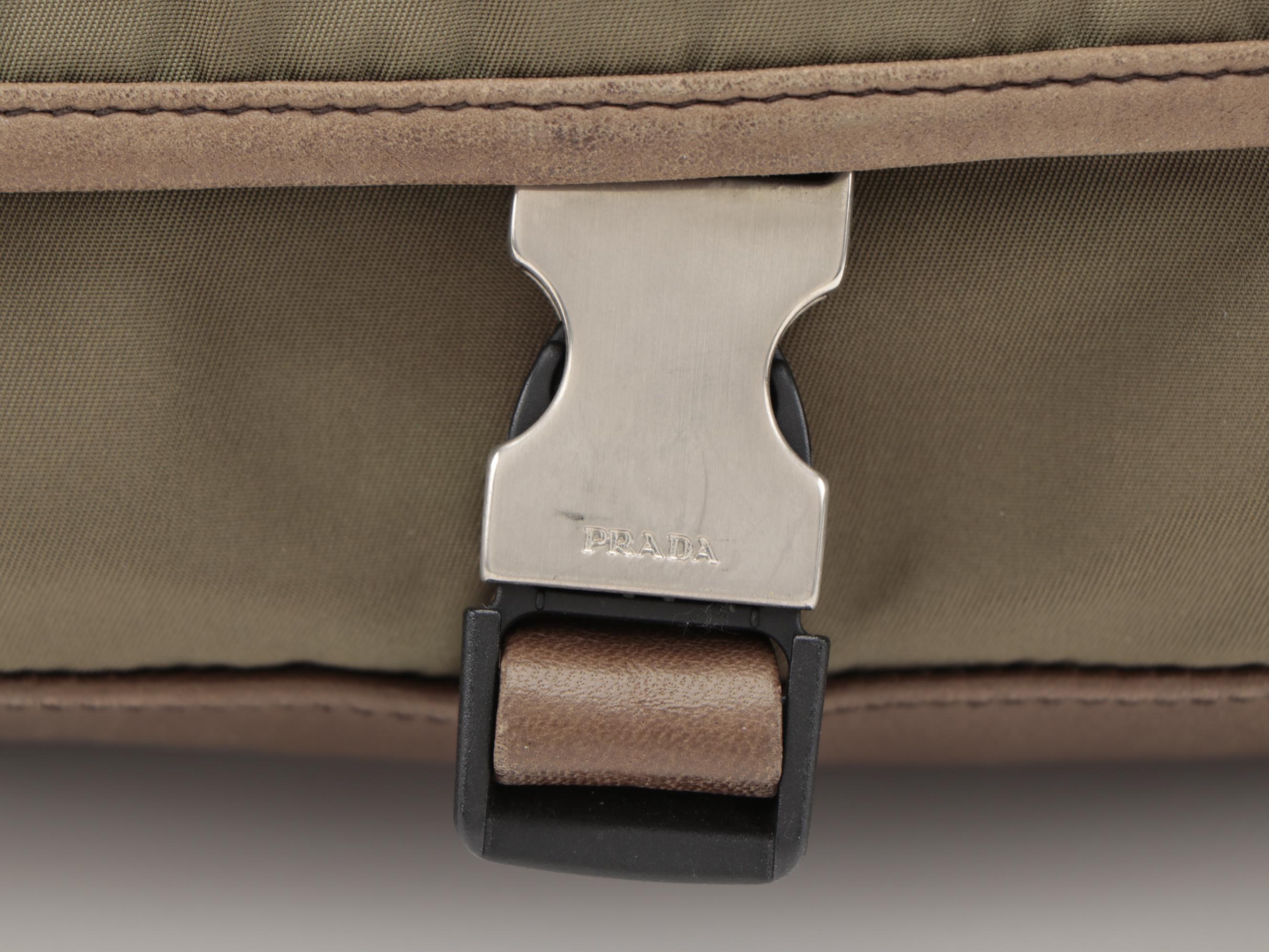 Prada Tessuto Messenger Bag in Olive Green Nylon and Brown Nappa Leather