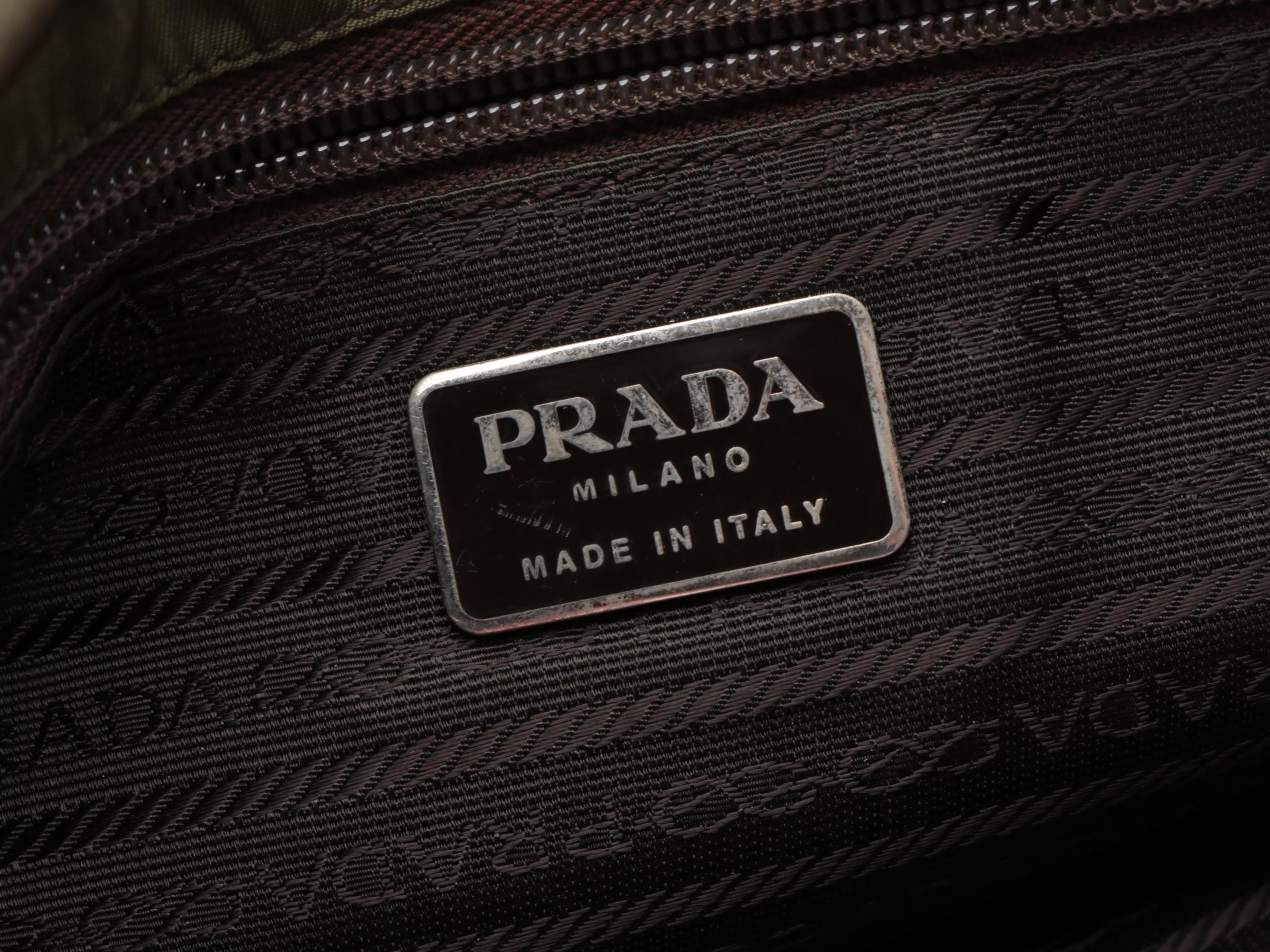 Prada Tessuto Messenger Bag in Olive Green Nylon and Brown Nappa Leather