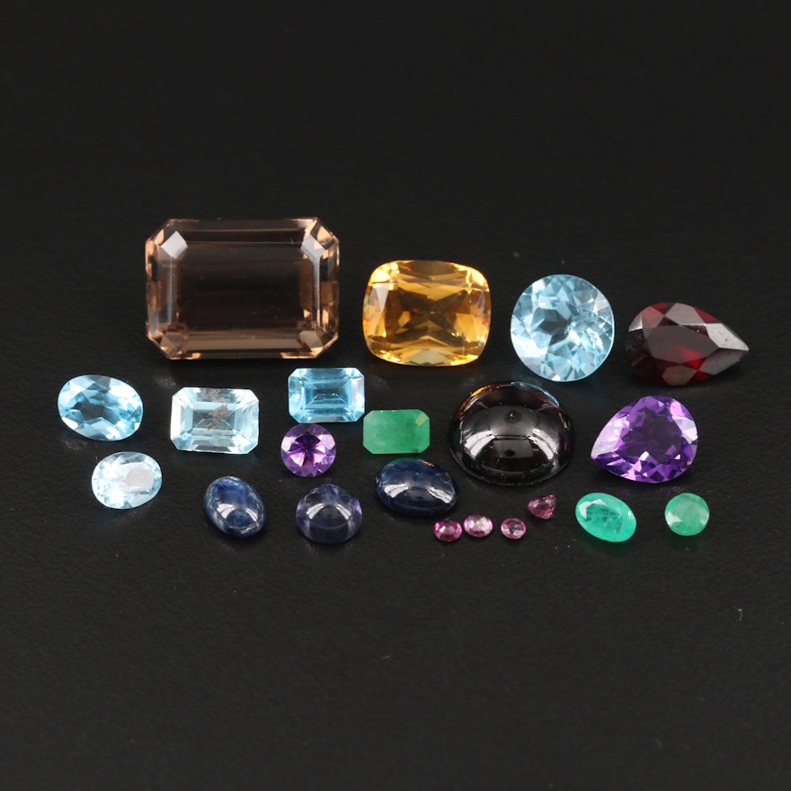 Loose 52.47 CTW Smoky Quartz, Garnet, Sapphire and Additional Gemstones