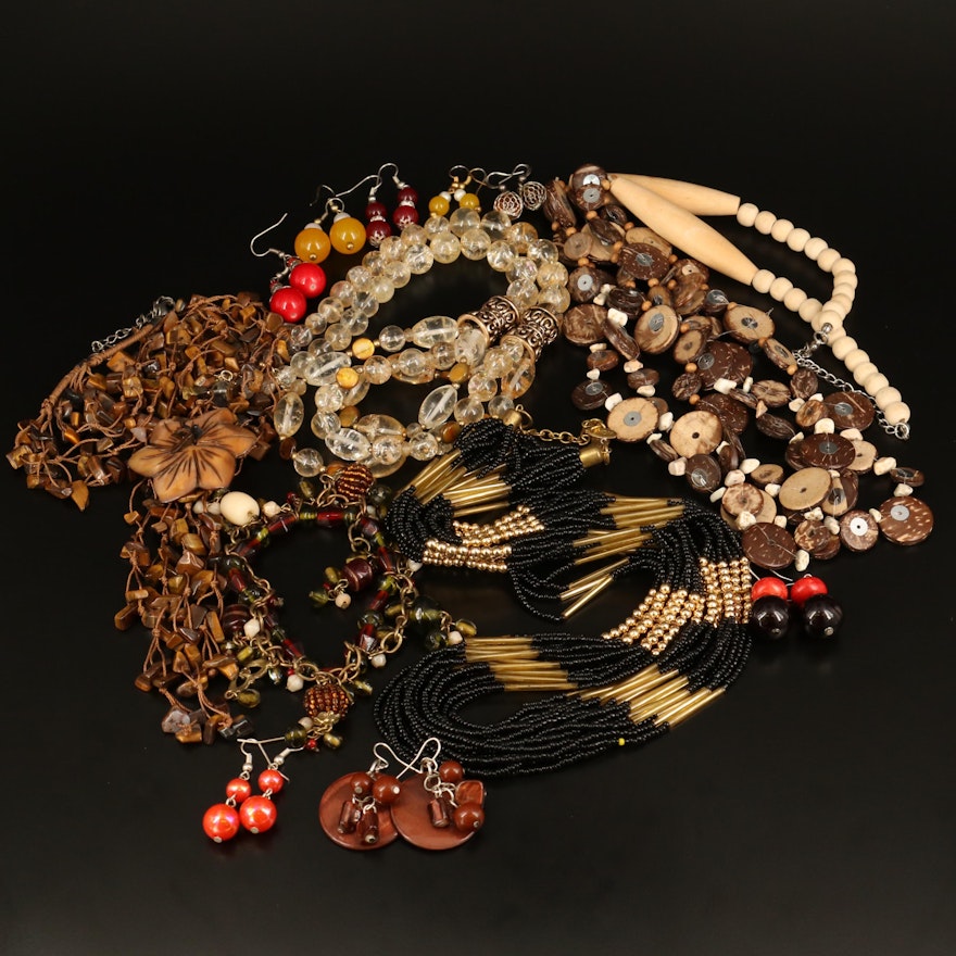 Multi-Strand Necklaces and Beaded Jewelry with Tiger's Eye and Mother of Pearl