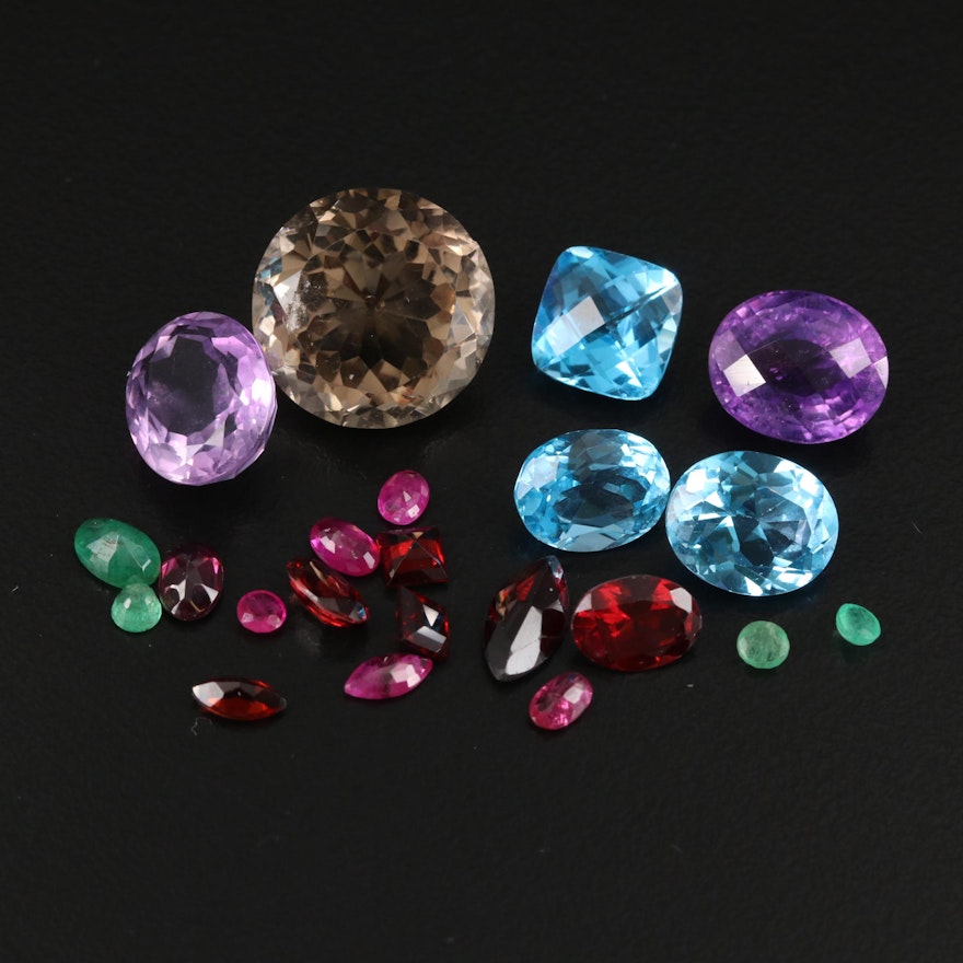 Loose 41.83 CTW Smoky Quartz, Amethyst, Ruby and Additional Gemstones