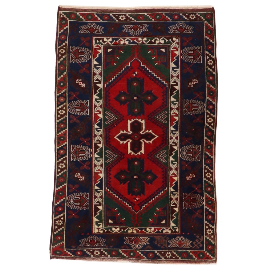 4'0 x 6'2 Hand-Knotted Turkish Village Rug, 1980s