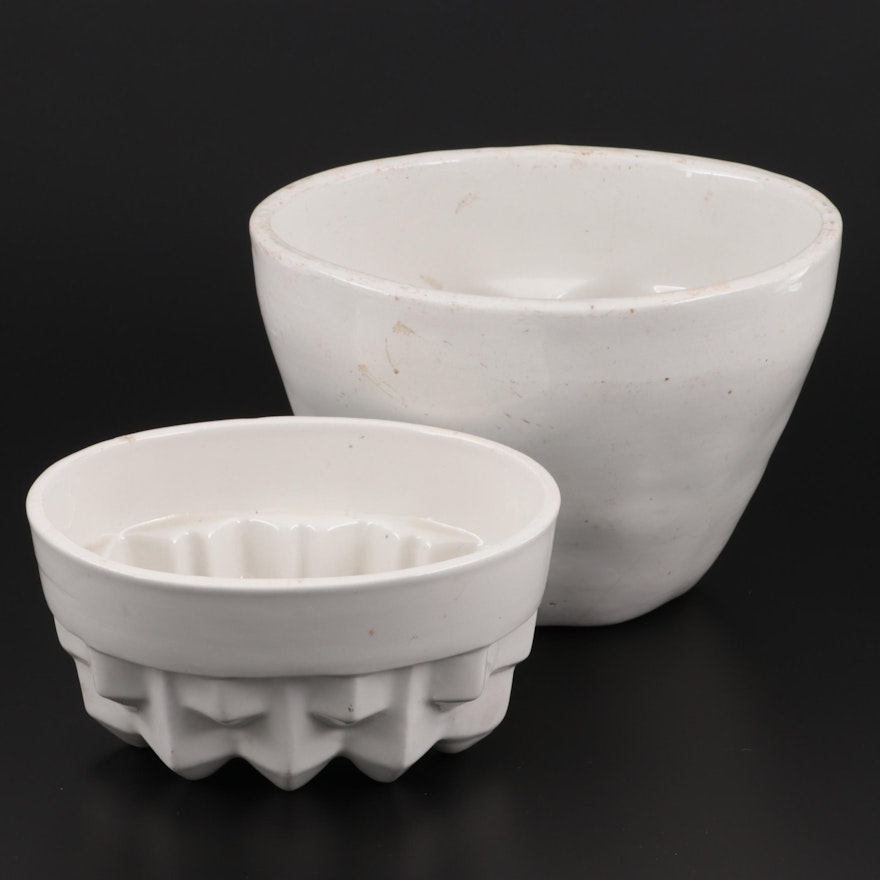 French White Glazed Ceramic Pudding Molds