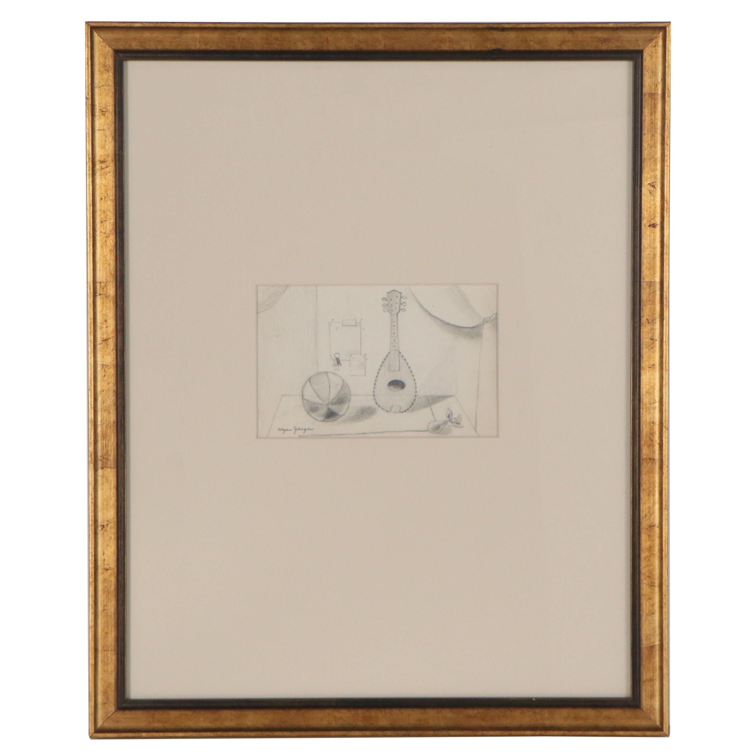 Edgar Yaeger Graphite Drawing of Still Life with Lute