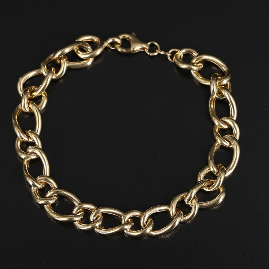 Italian 14K Alternating Curb Link Bracelet