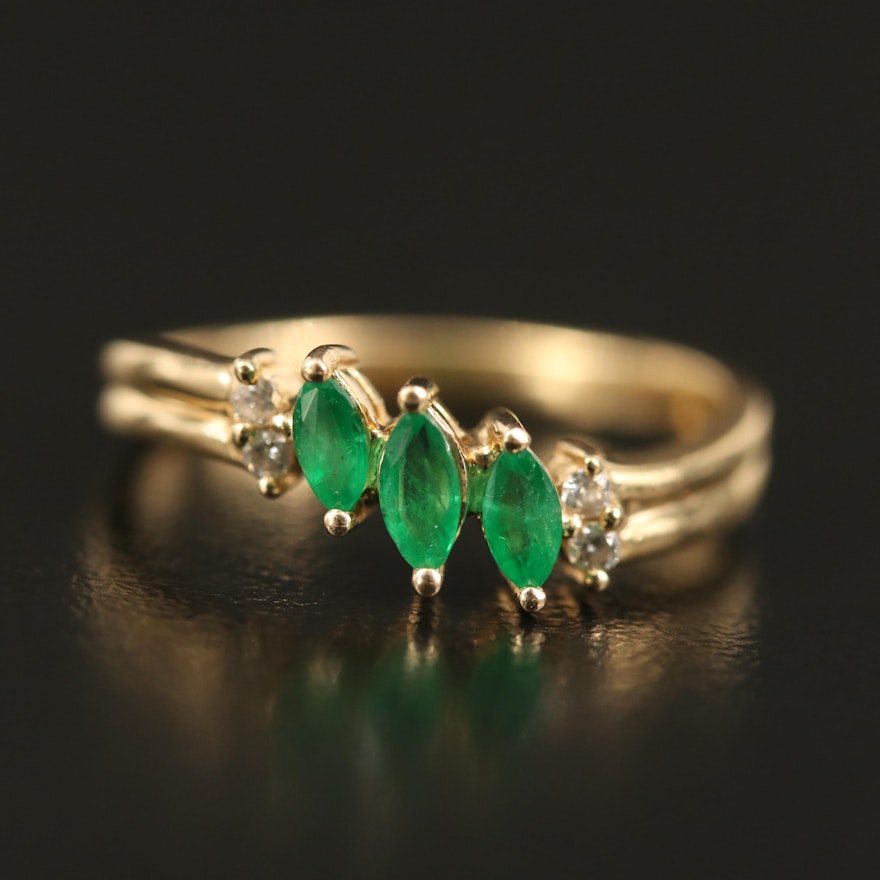 14K Emerald and Diamond Ring