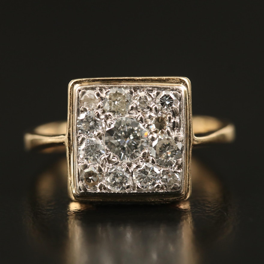 14K Square Diamond Cluster Ring