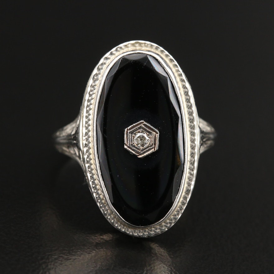 1930s 18K Black Onyx and Diamond Ring