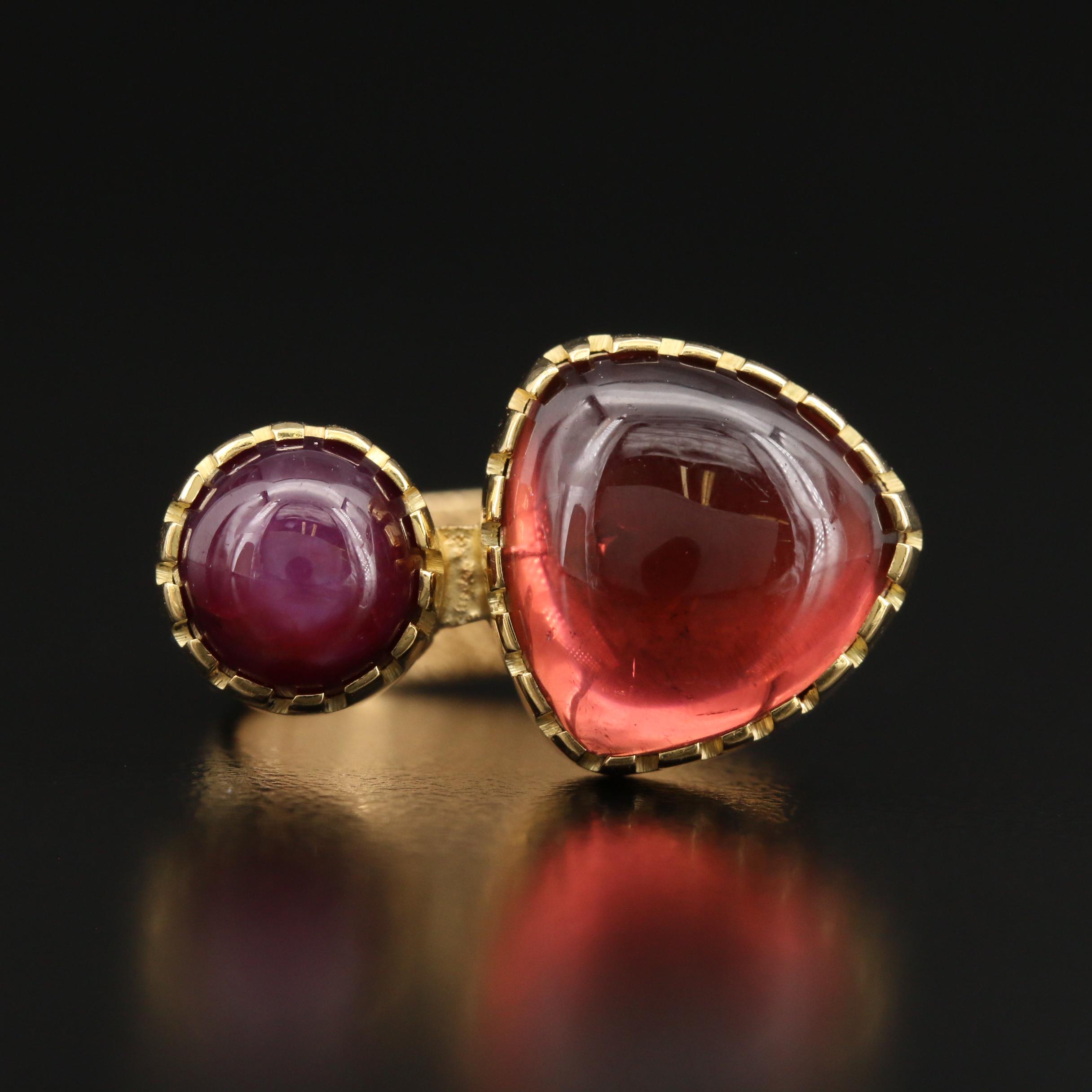 Gail Bird (Laguna) and Yazzie Johnson (Navajo Diné) 18K Tourmaline and Ruby Ring