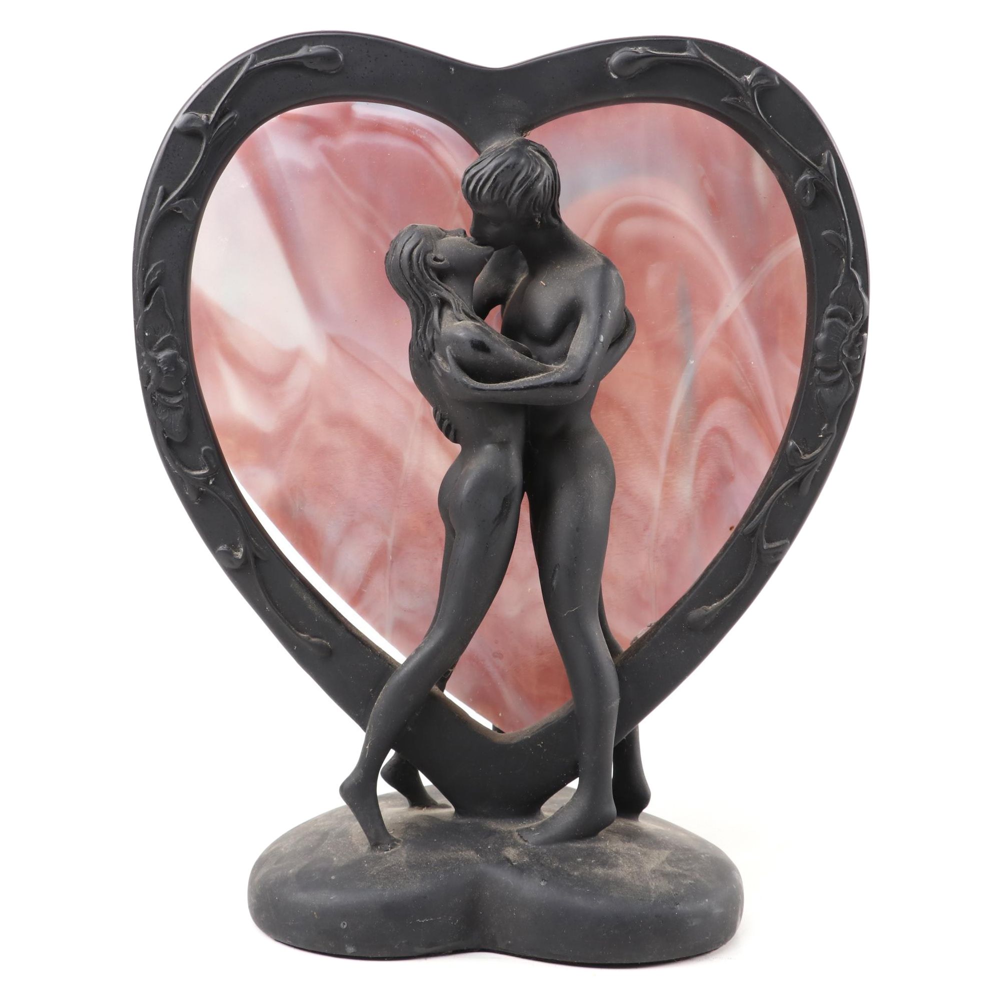 Ode Lighting "Embraced Lovers" Resin and Slag Glass Table Lamp