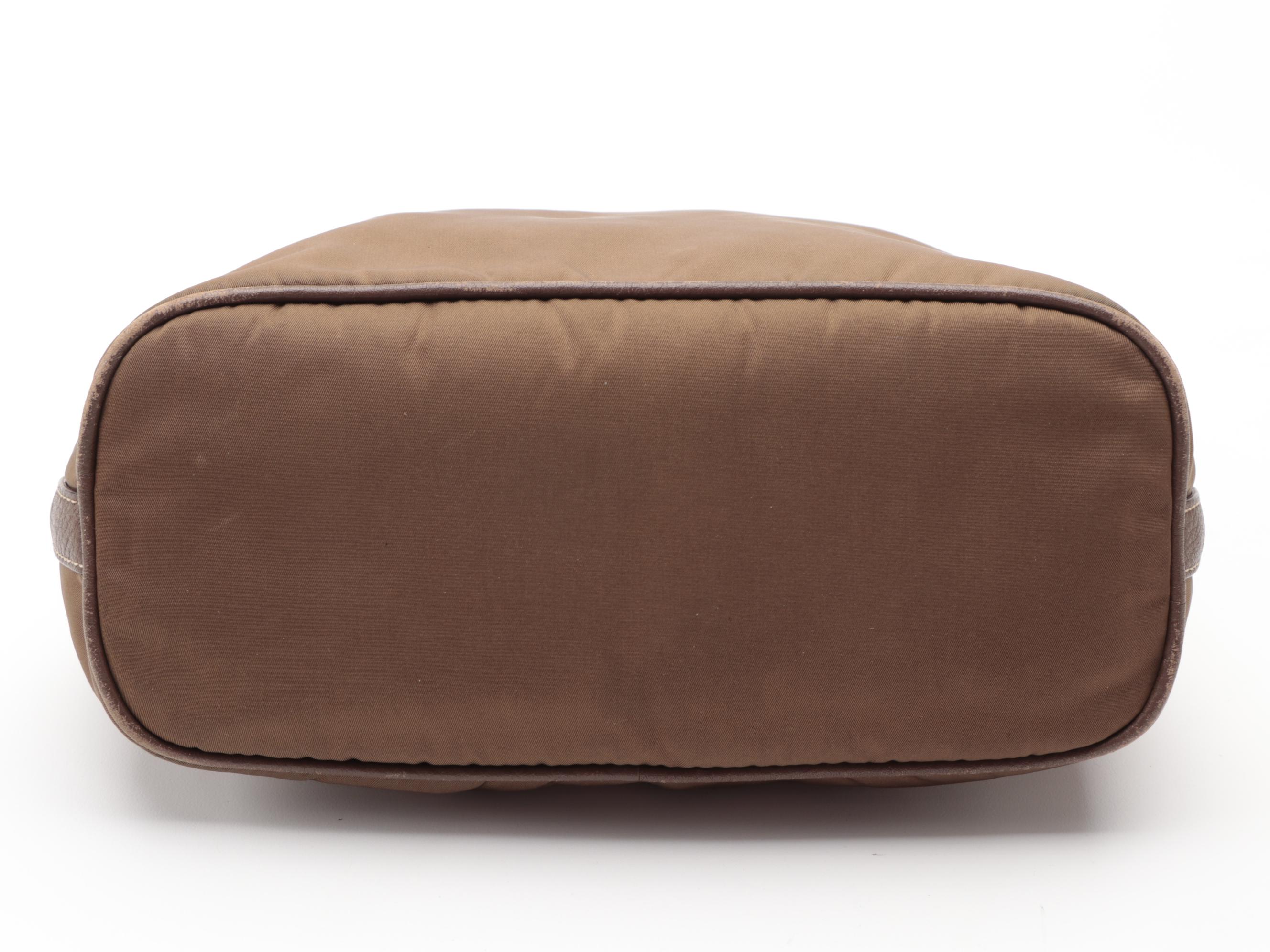 Prada Brown Nylon Shoulder Bag with Leather Trim