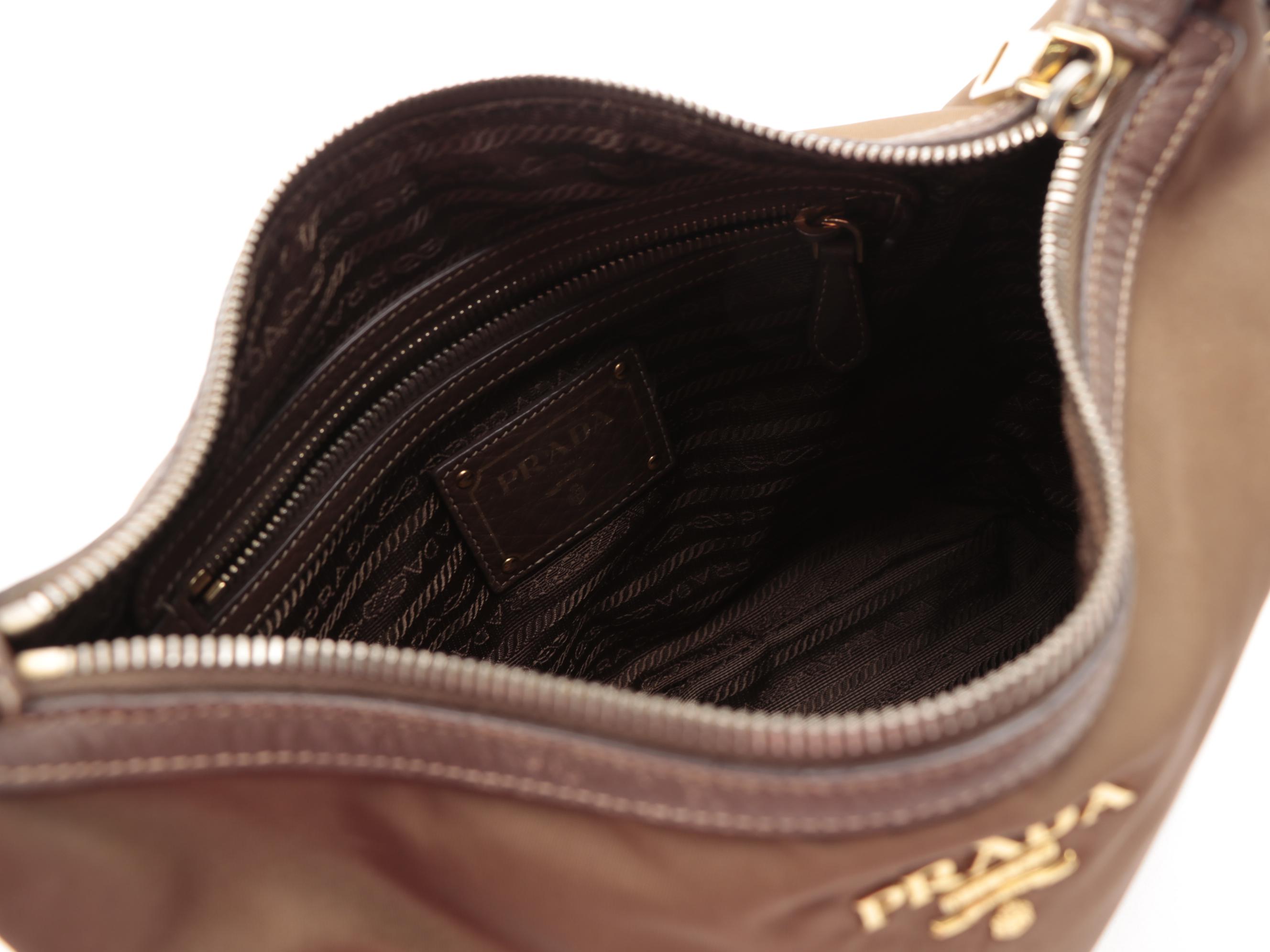 Prada Brown Nylon Shoulder Bag with Leather Trim