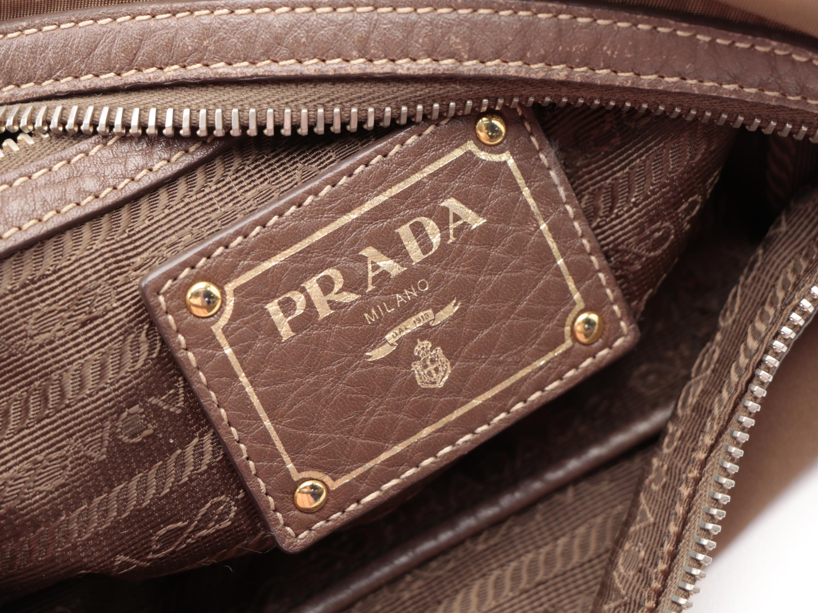 Prada Brown Nylon Shoulder Bag with Leather Trim