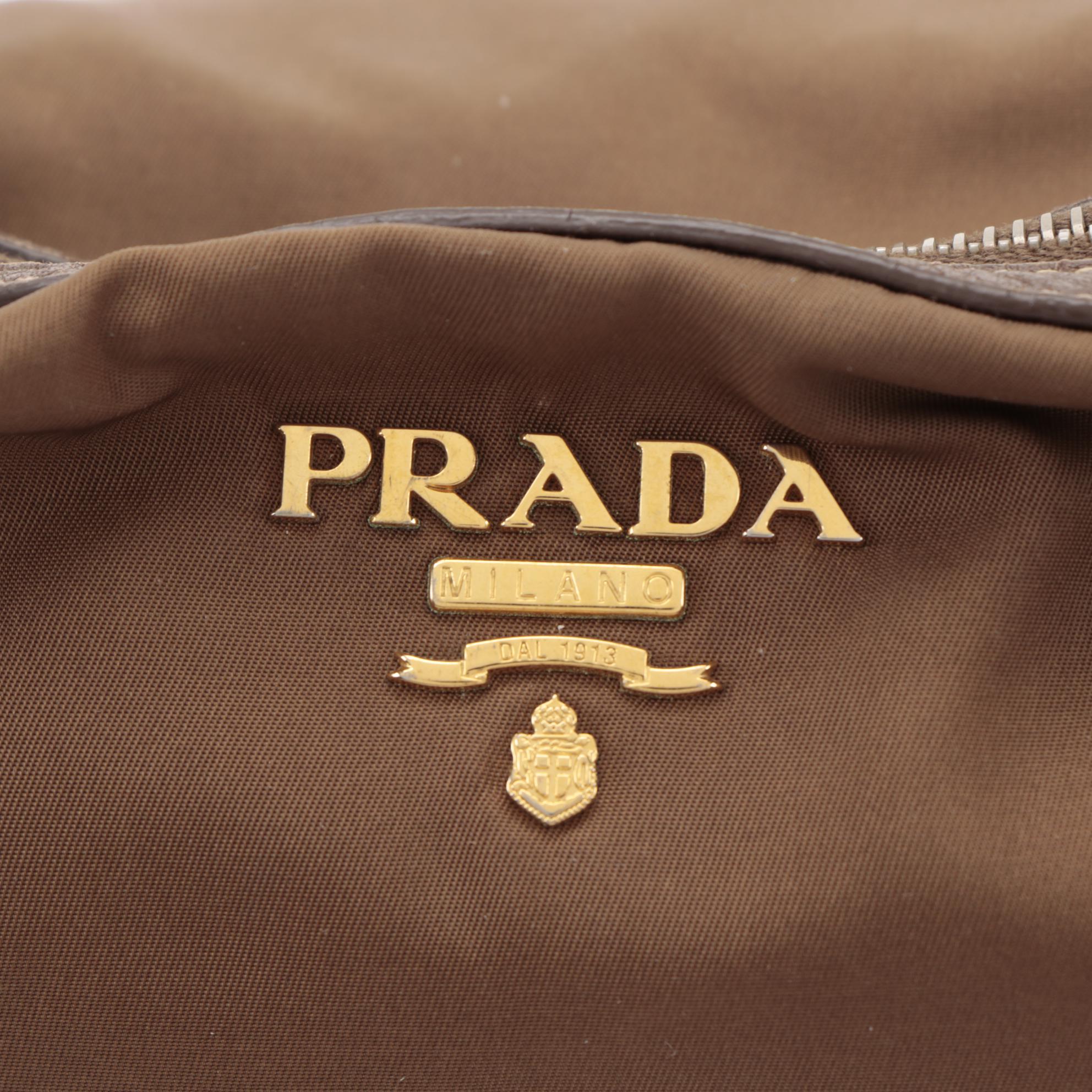 Prada Brown Nylon Shoulder Bag with Leather Trim