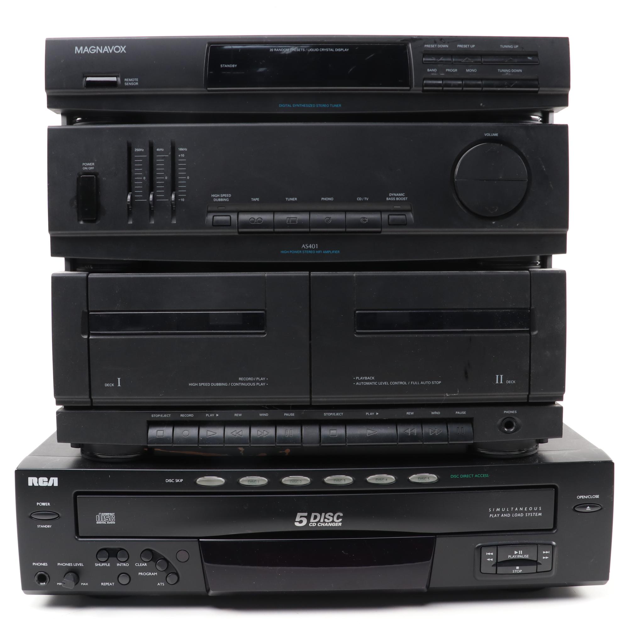 RCA 5 Disc CD Changer and Magnavox Receiver Cassette Player