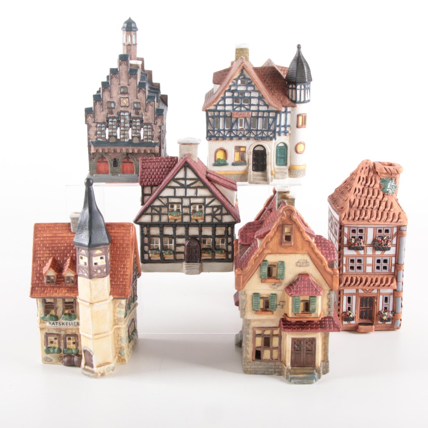 G. Wurm Hand-Painted Porcelain Christmas Village, 1990s