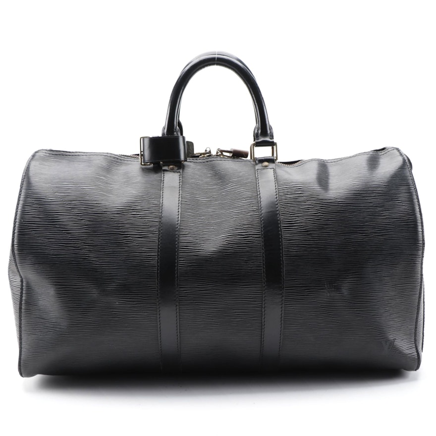 Louis Vuitton Keepall 45 in Black Epi and Smooth Leather