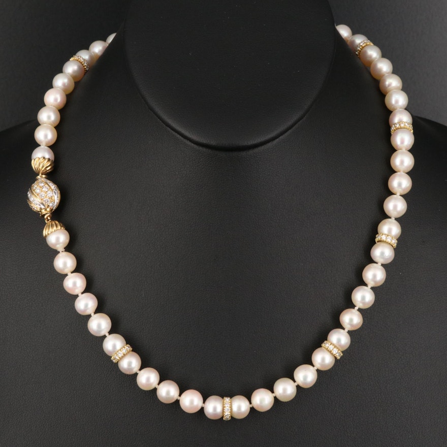 18K Pearl and 3.34 CTW Diamond Necklace