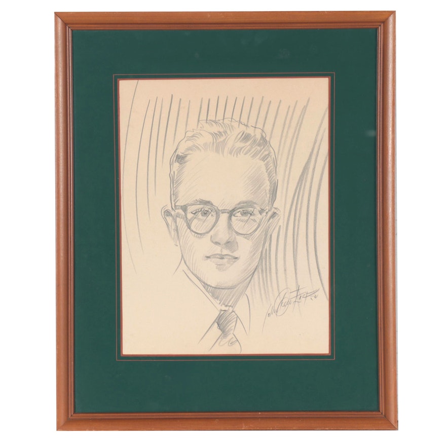 Graphite Portrait of Young Man, Mid-Late 20th Century