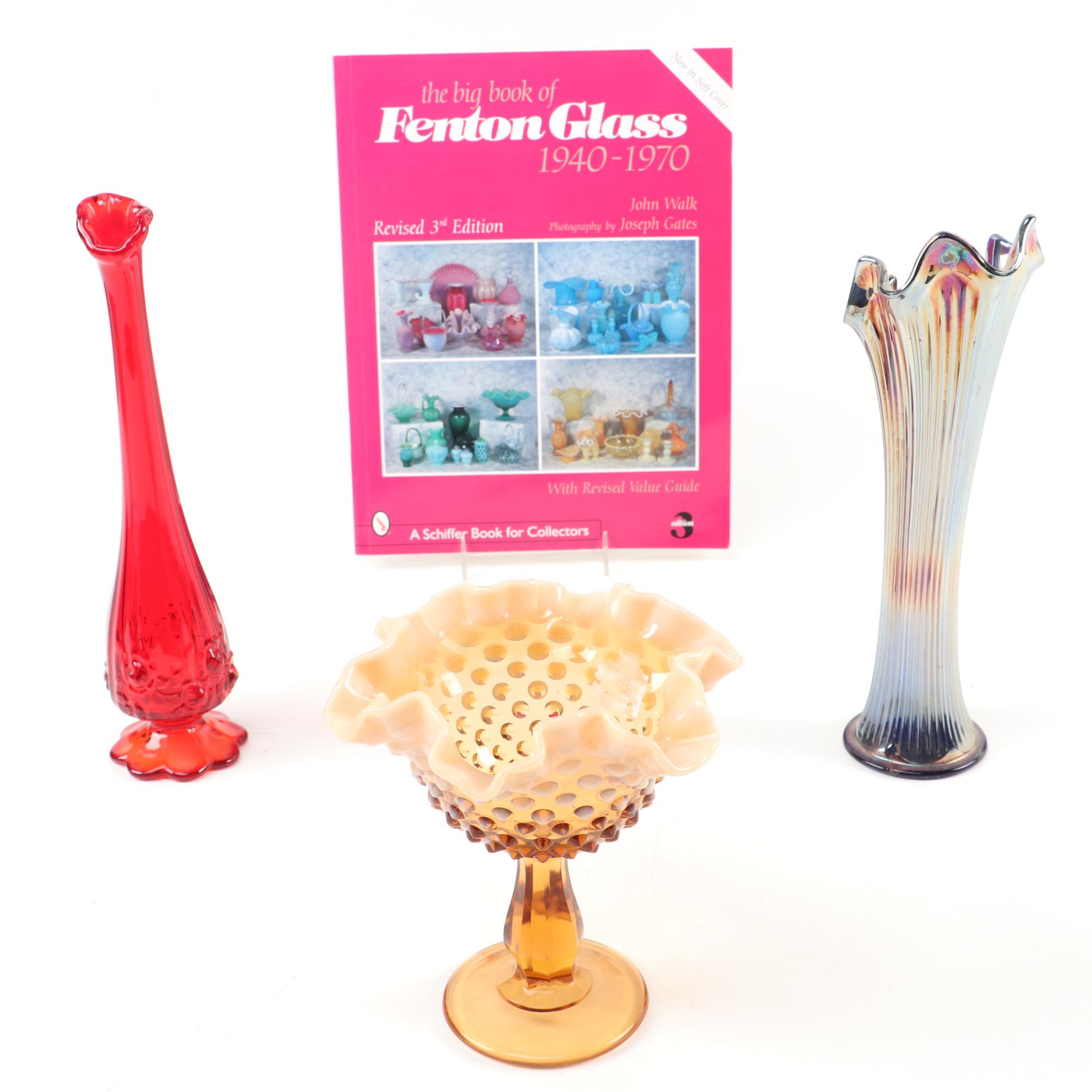 Fenton Glass Reference Book, Hobnail Compote, Carnival Glass and Bud Vase