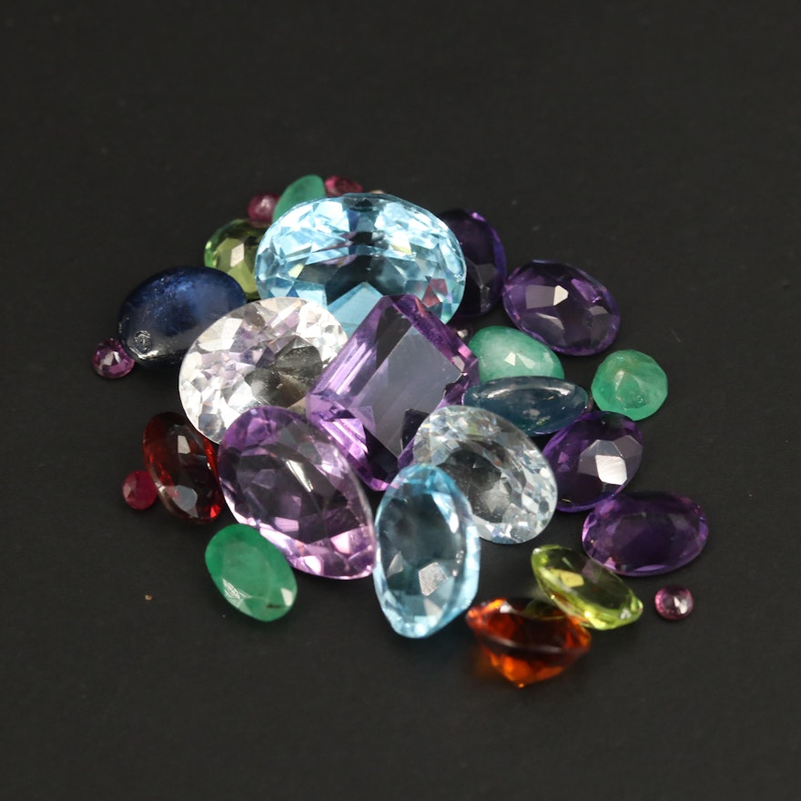 Loose Mixed Gemstones Including Sapphire, Amethyst and Topaz