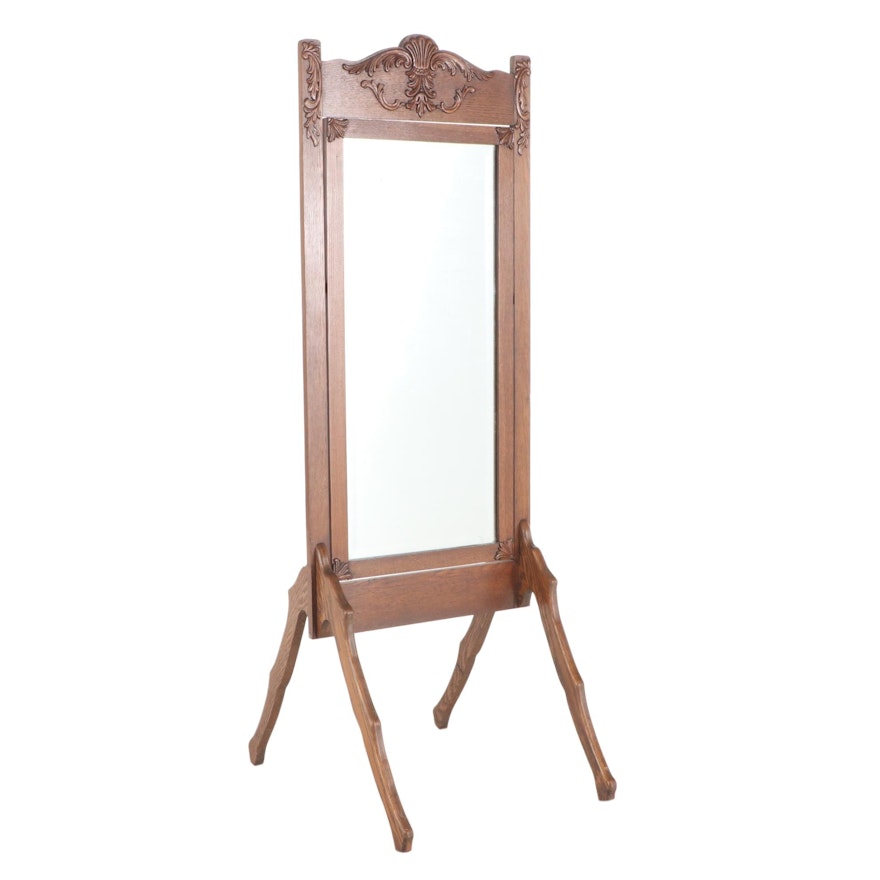 O.W. Cotton Late Victorian Oak Cheval Mirror, Late 19th/Early 20th Century