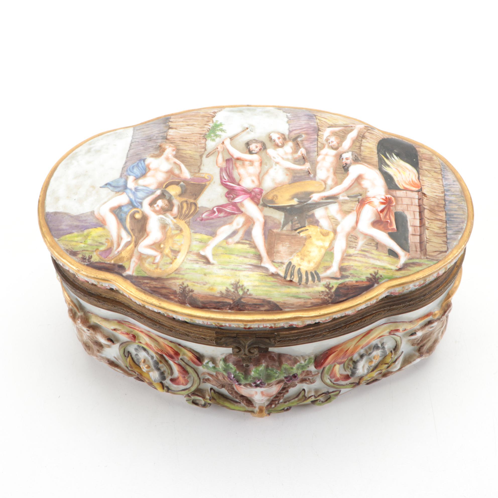 Ernst Bohne Sons German Porcelain Box, Early 20th Century