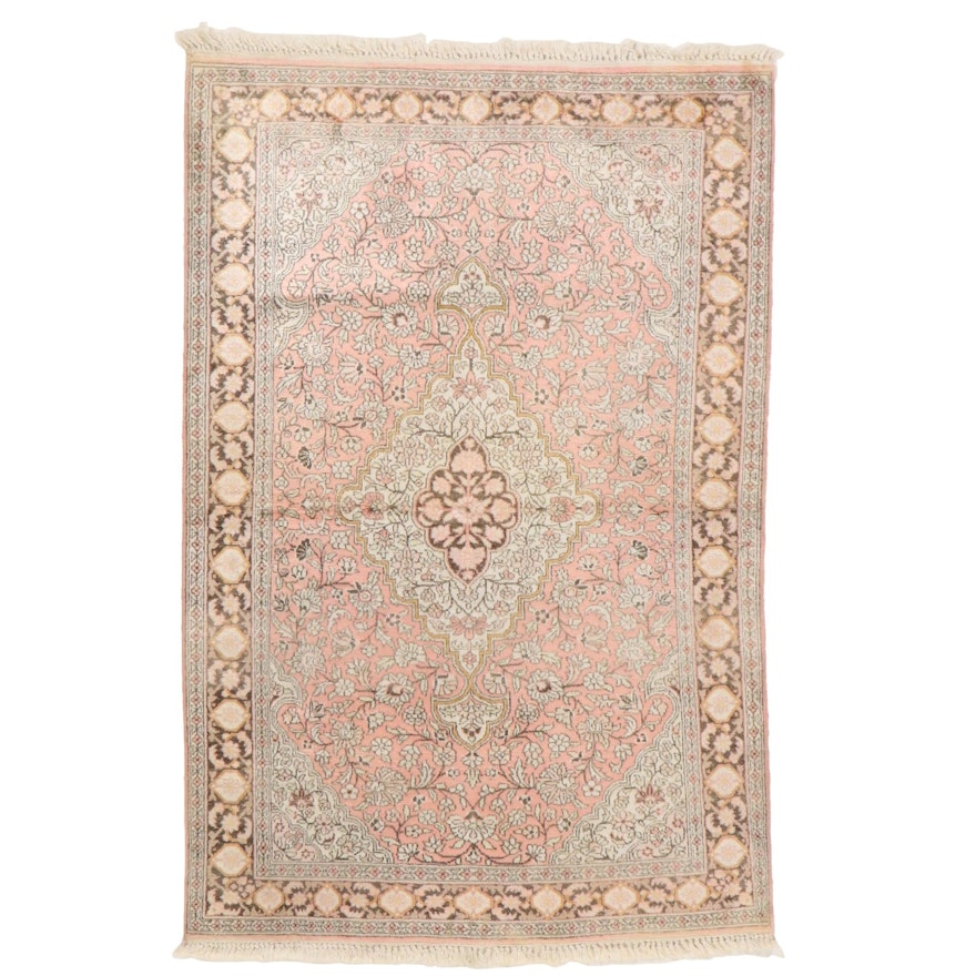 4' x 6'3 Hand-Knotted Indian Kashmir Silk Pile Area Rug