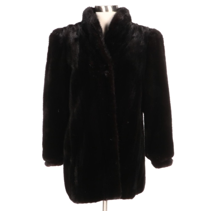 Black Mink Fur Coat with Gucci Accessory Collection Equestrian Twill Lining