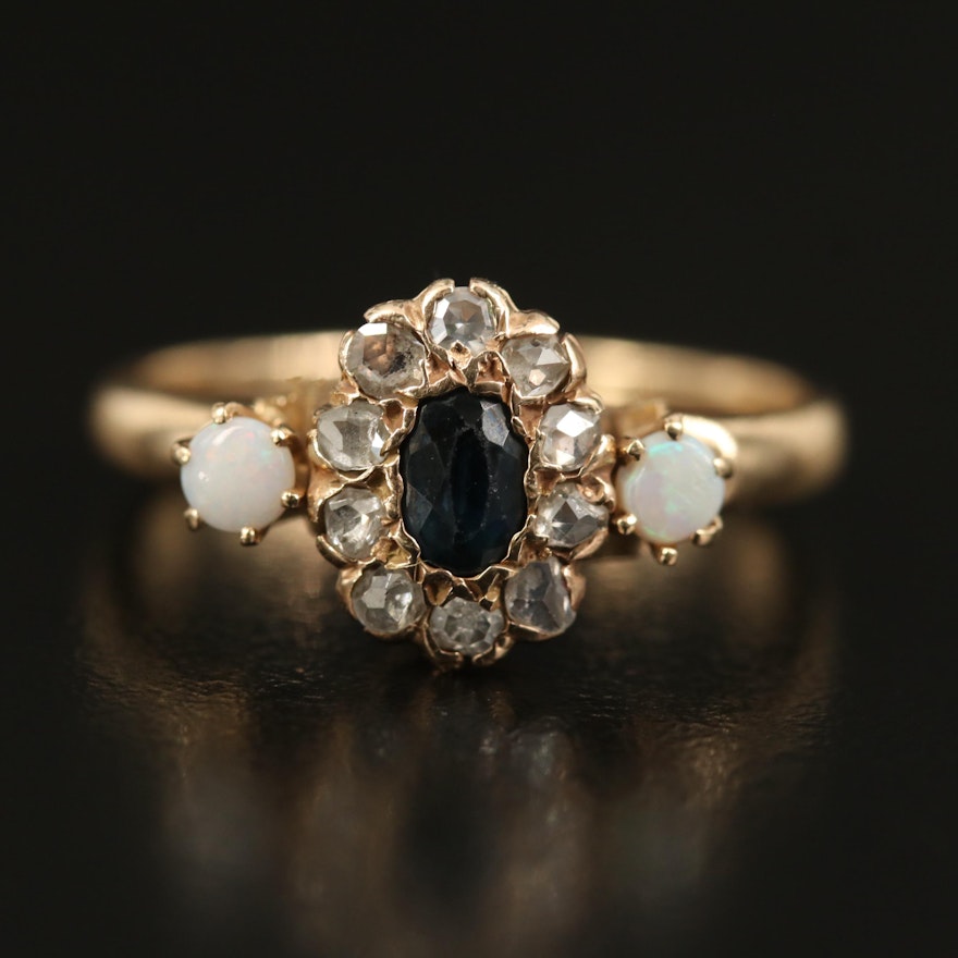 Vintage 14K Sapphire, Opal and Diamond Ring