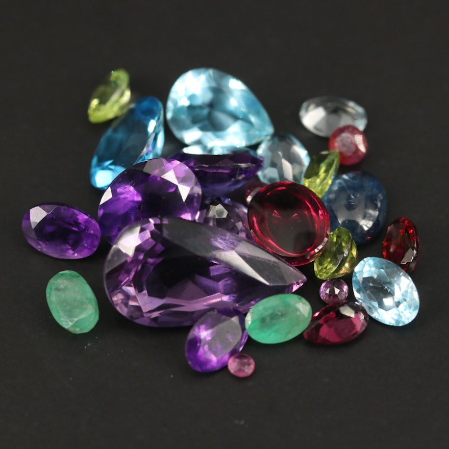 Loose Mixed Gemstones Including Amethyst, Topaz and Peridot