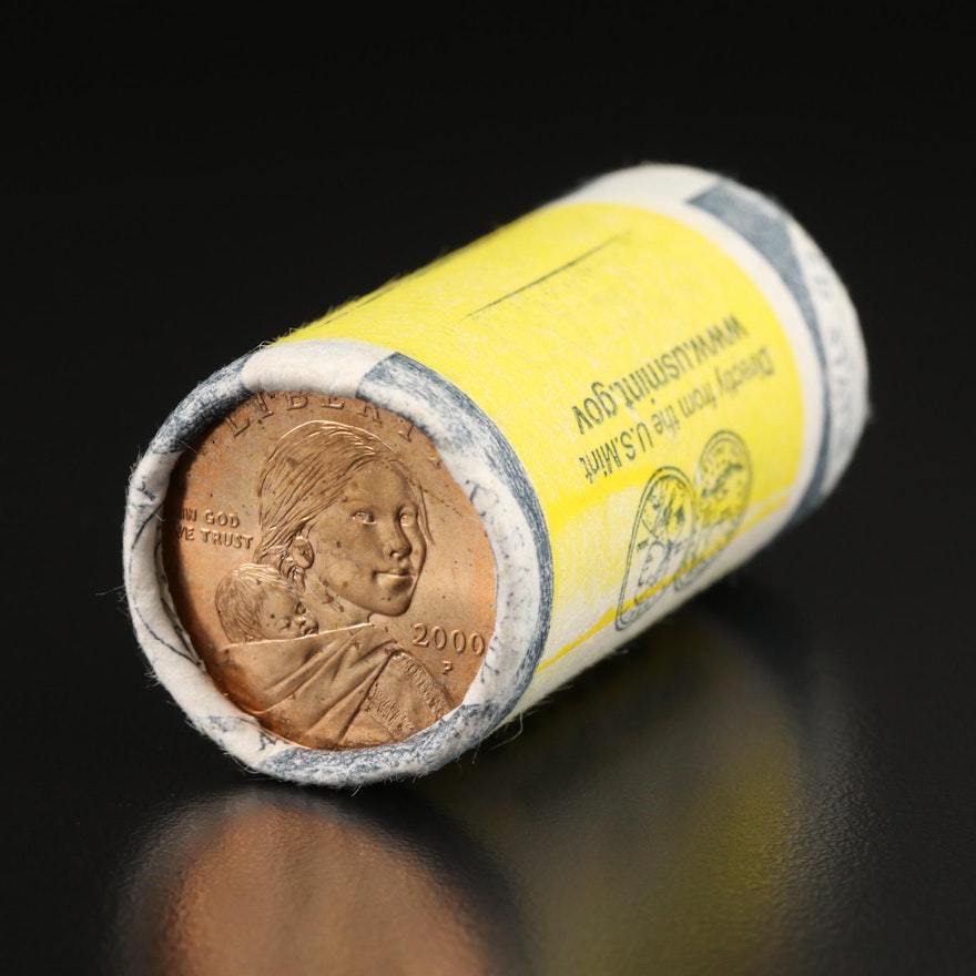 Uncirculated Roll of First Year Issue 2000-P Sacagawea Dollar Coins