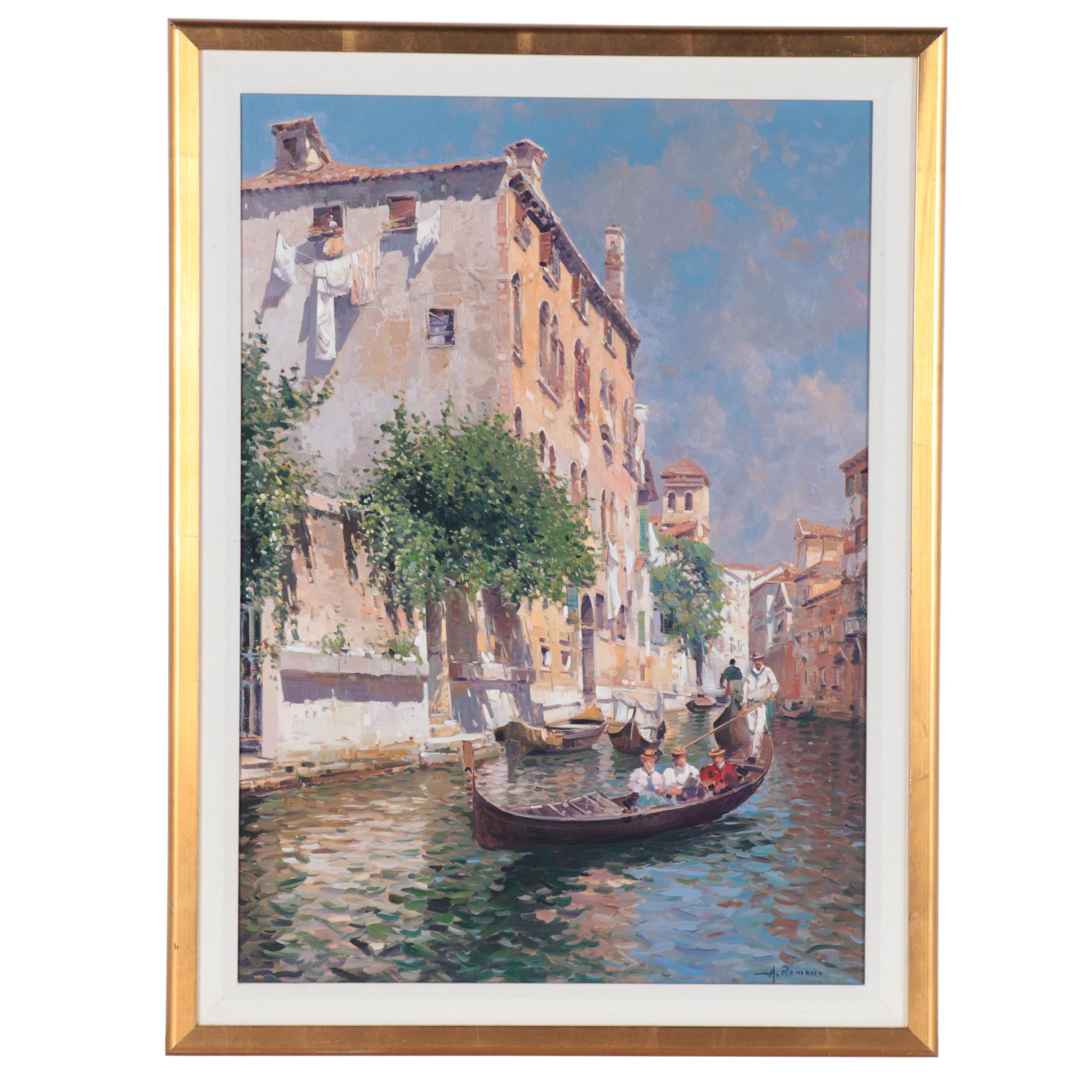Armando Romano Venetian Canal Scene Oil Painting