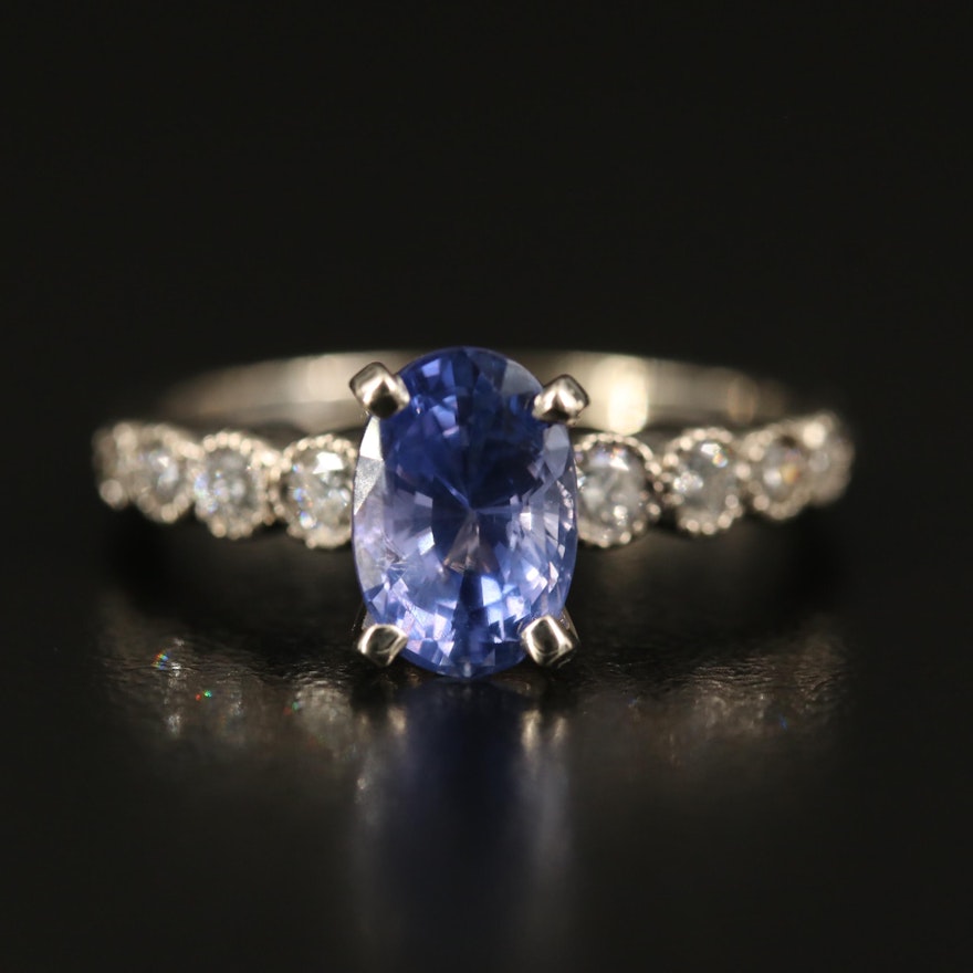 14K 2.19 CT Color-Change Sapphire and Diamond Ring with GIA Report