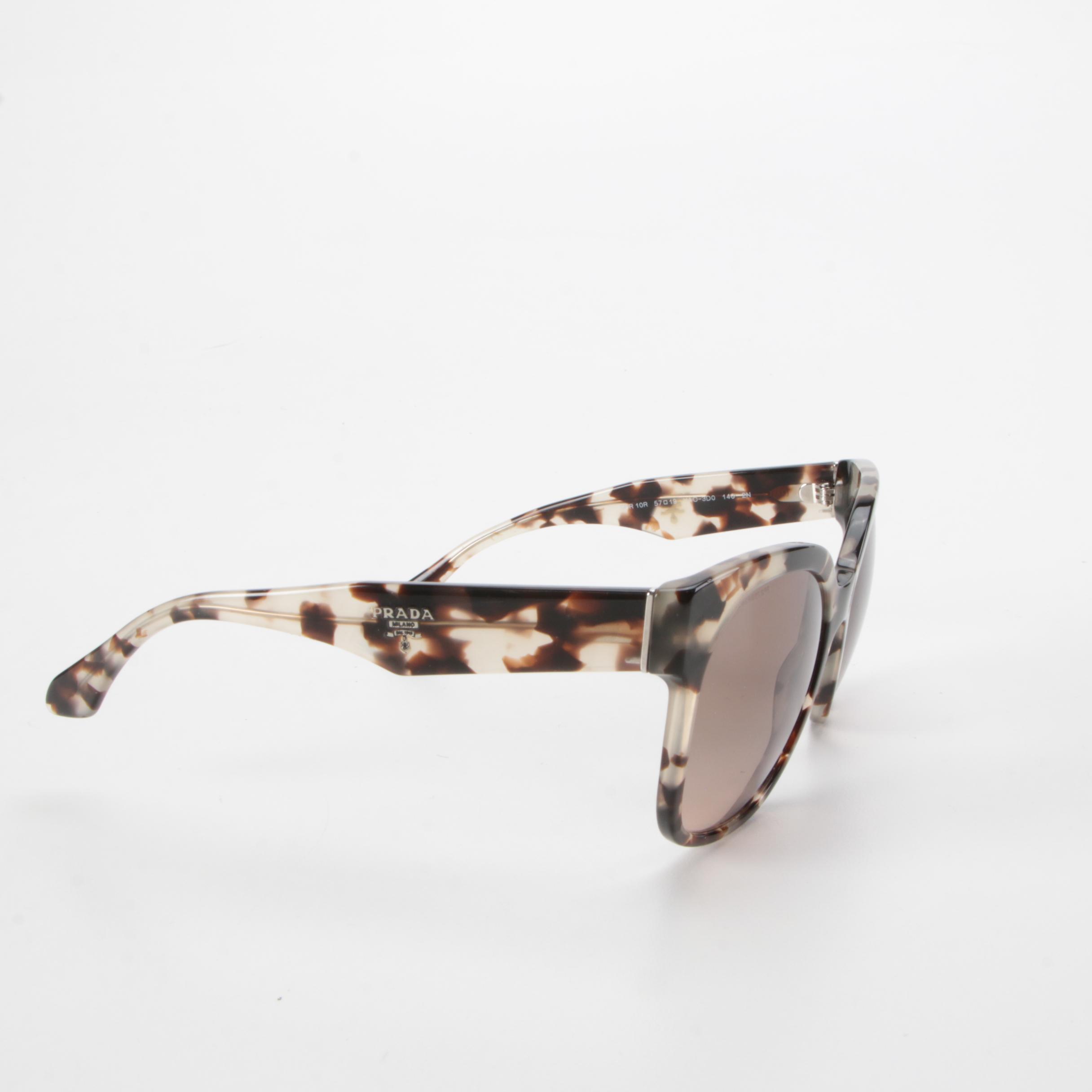 Prada SPR 10R Horn-Rimmed Style Sunglasses in Tortoise/Grey