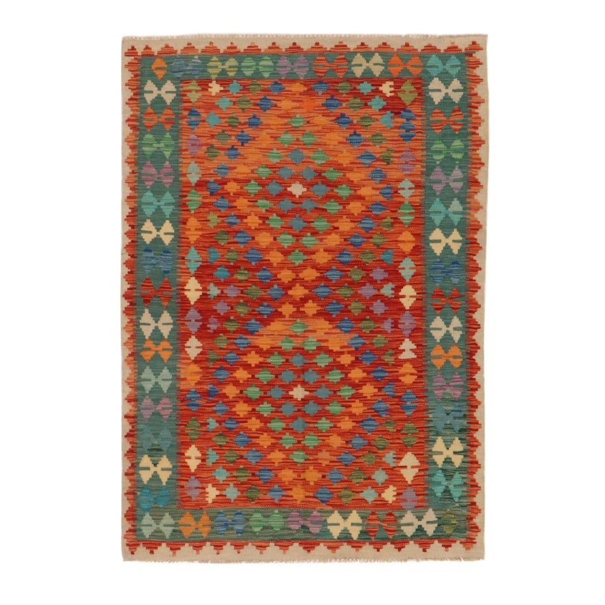 4'1 x 5'11 Handwoven Afghan Kilim Area Rug
