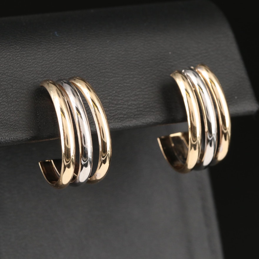 14K Two-Tone Gold J Hoop Earrings