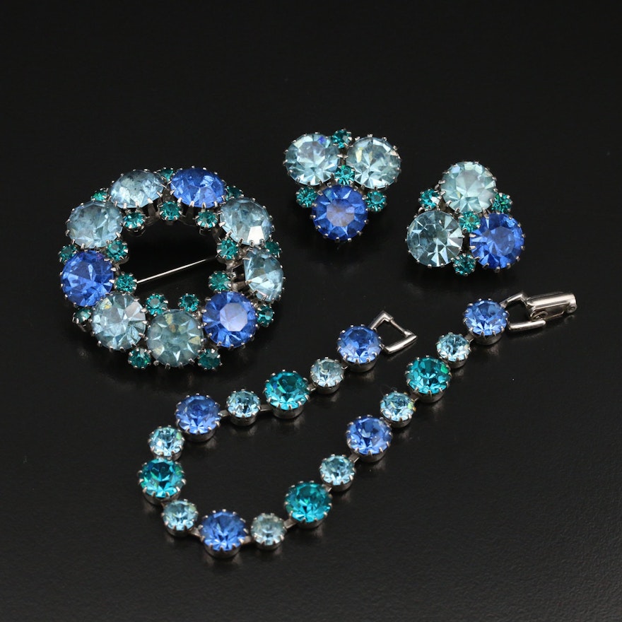 Weiss Rhinestone Bracelet, Brooch and Earring Set