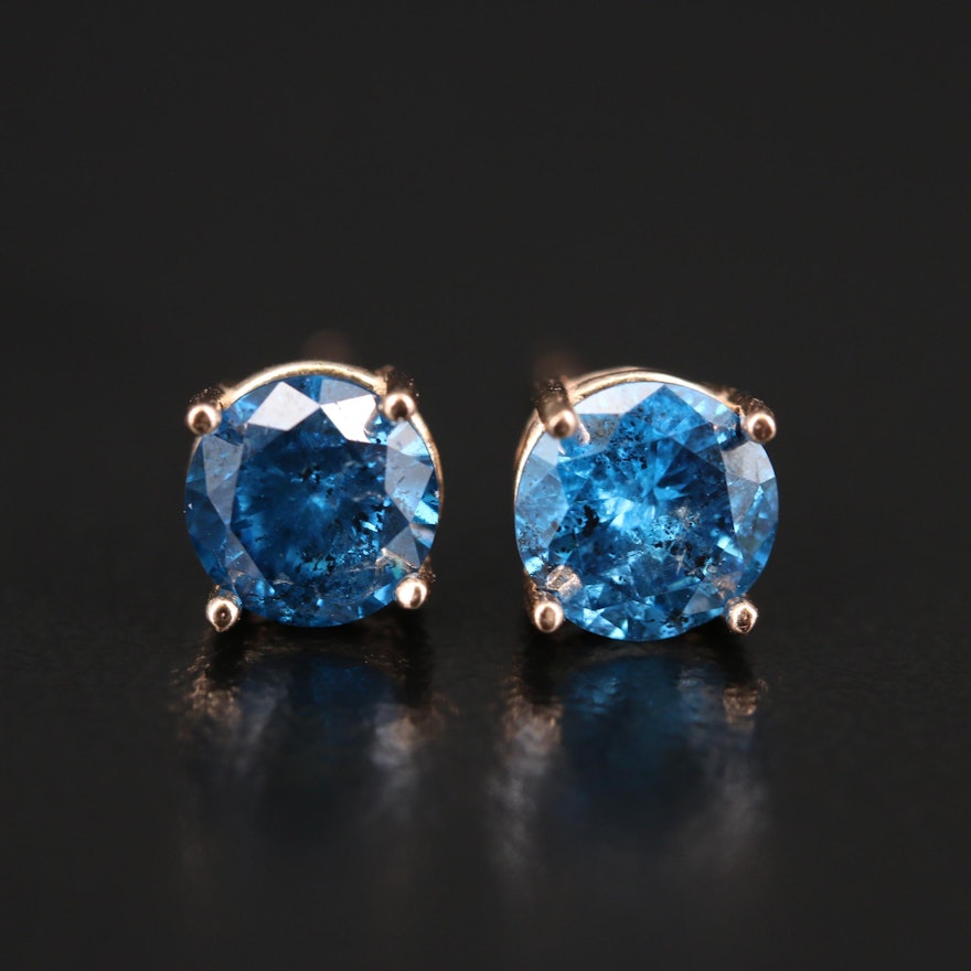 14K Rose Gold 1.30 CTW Blue Diamond Stud Earrings