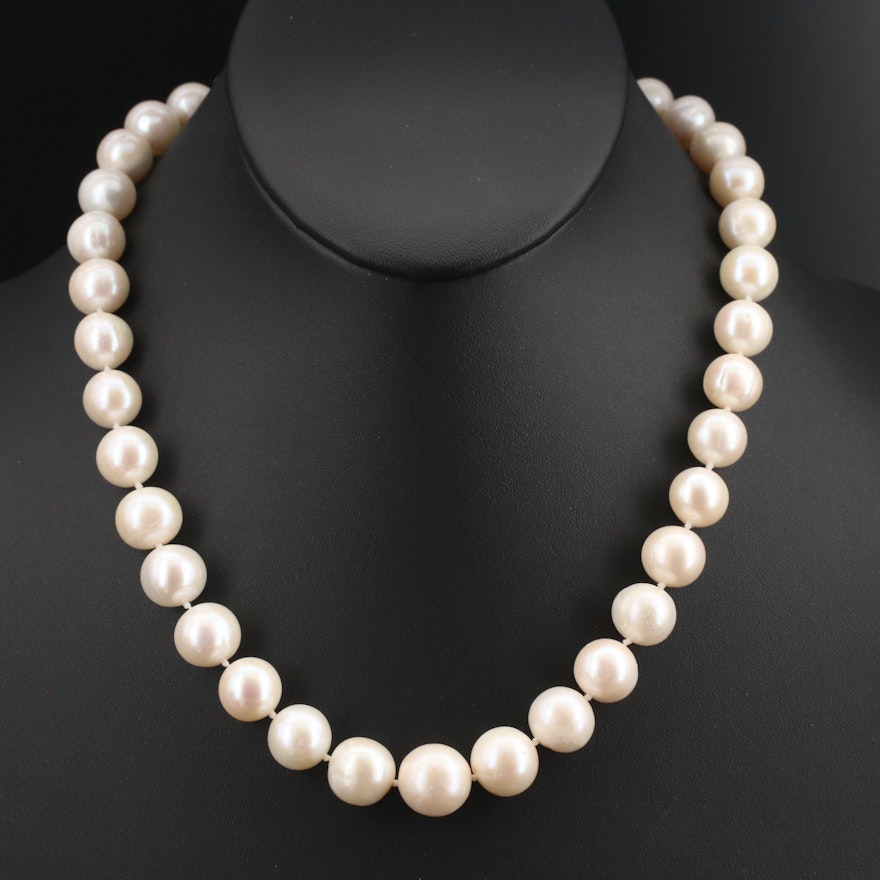 Pearl Necklace 10.24 mm - 12.94 mm with 14K Clasp
