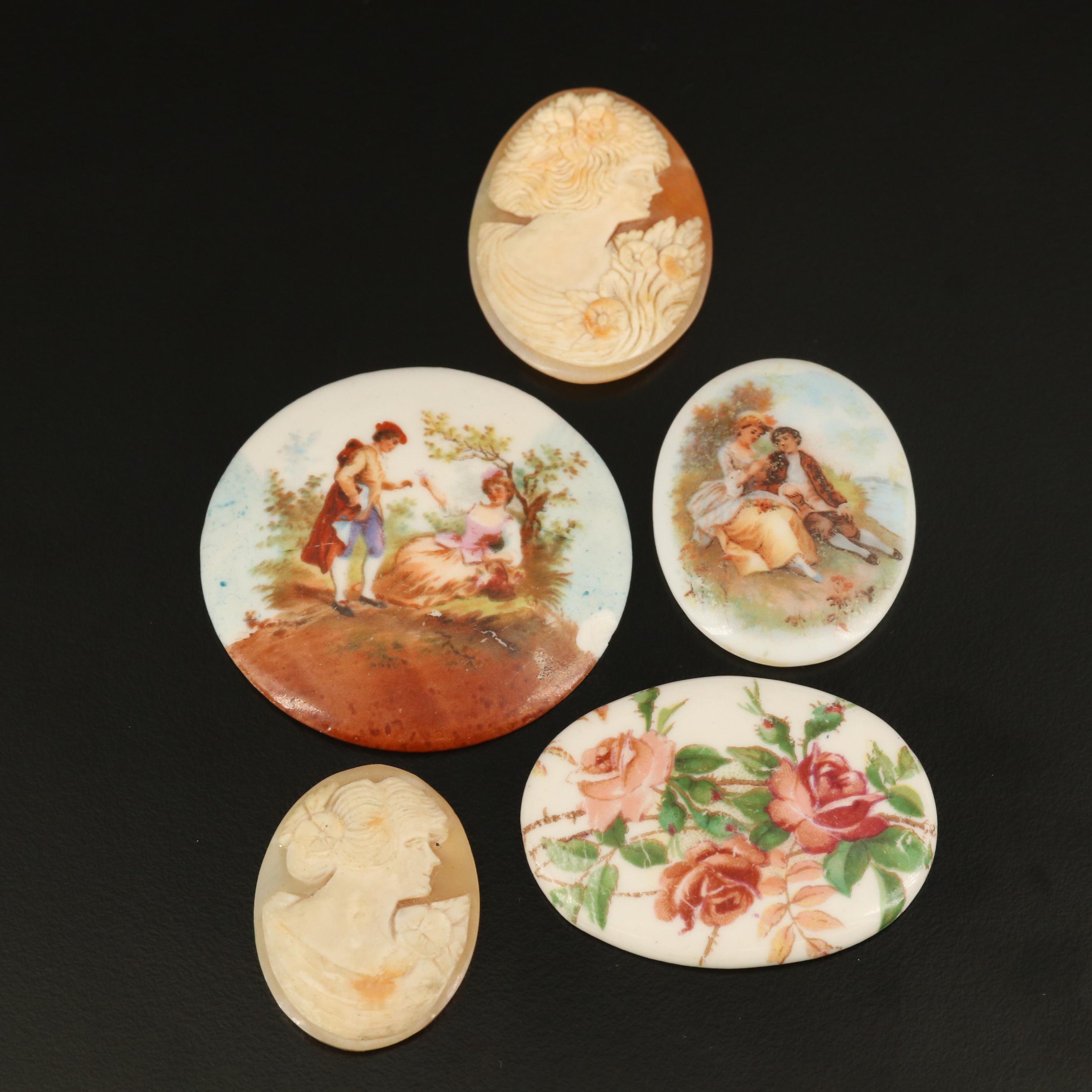 Loose Shell and Porcelain Scenic and Figural Cameos