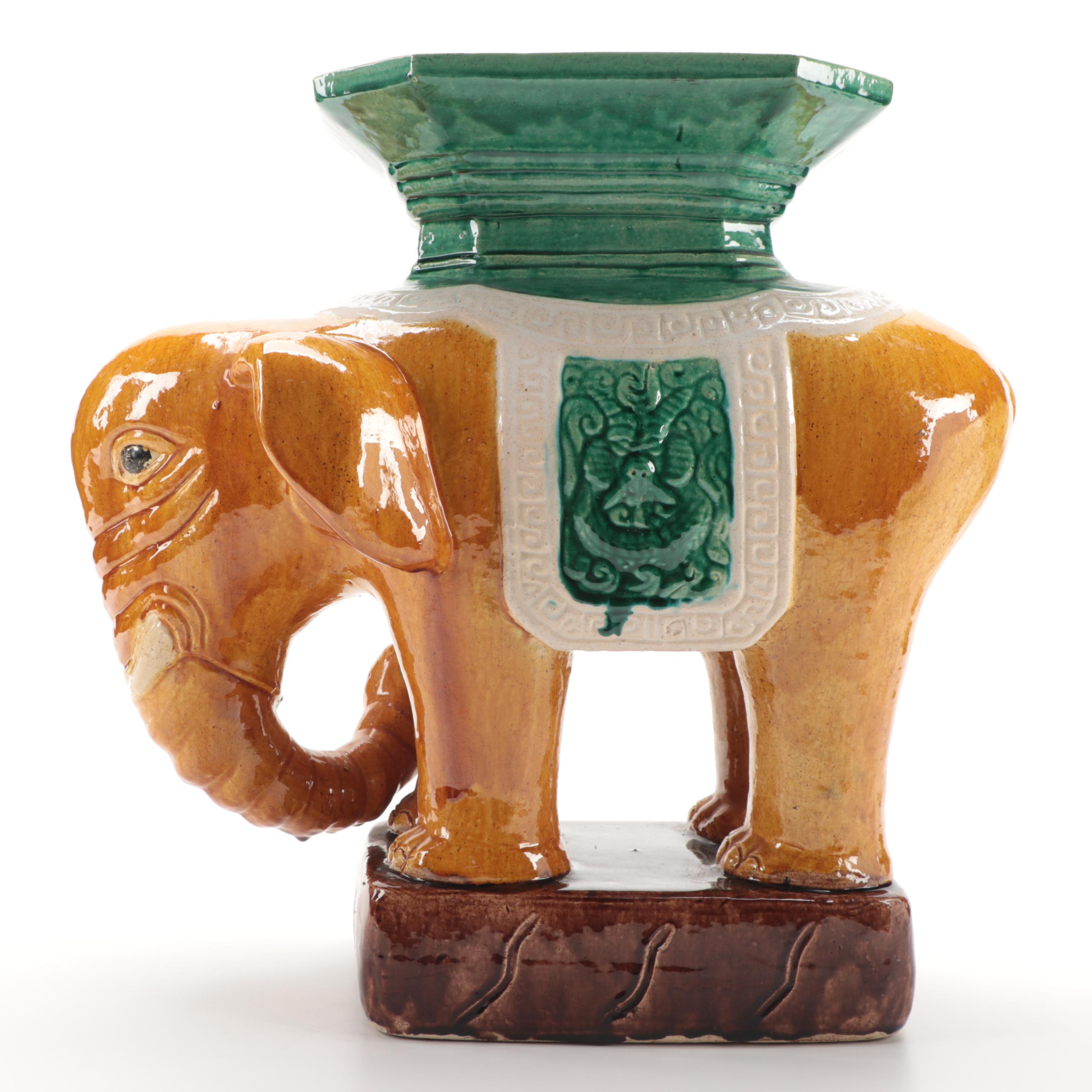 East Asian Sancai Glazed Ceramic Elephant Garden Stool