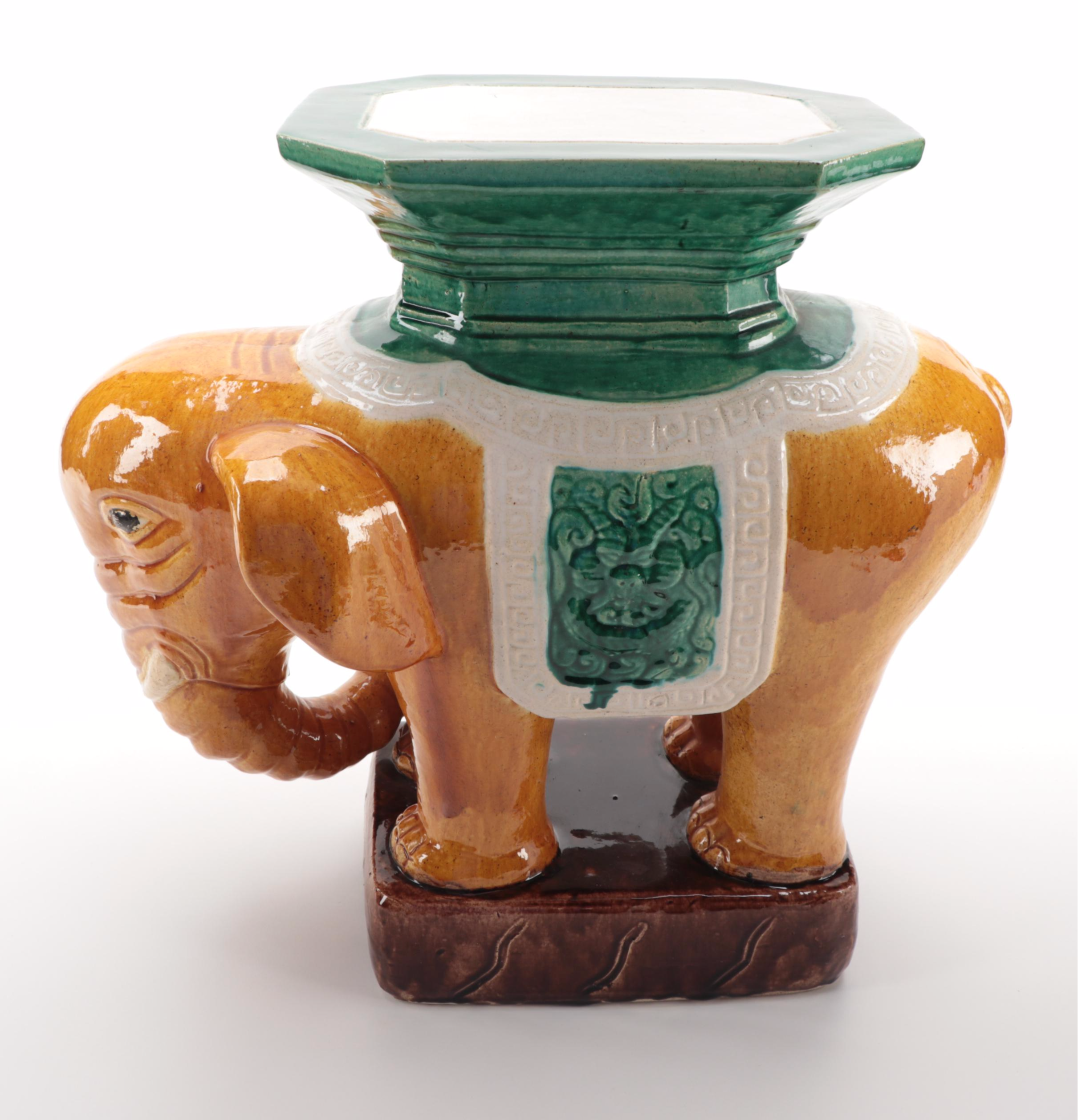 East Asian Sancai Glazed Ceramic Elephant Garden Stool