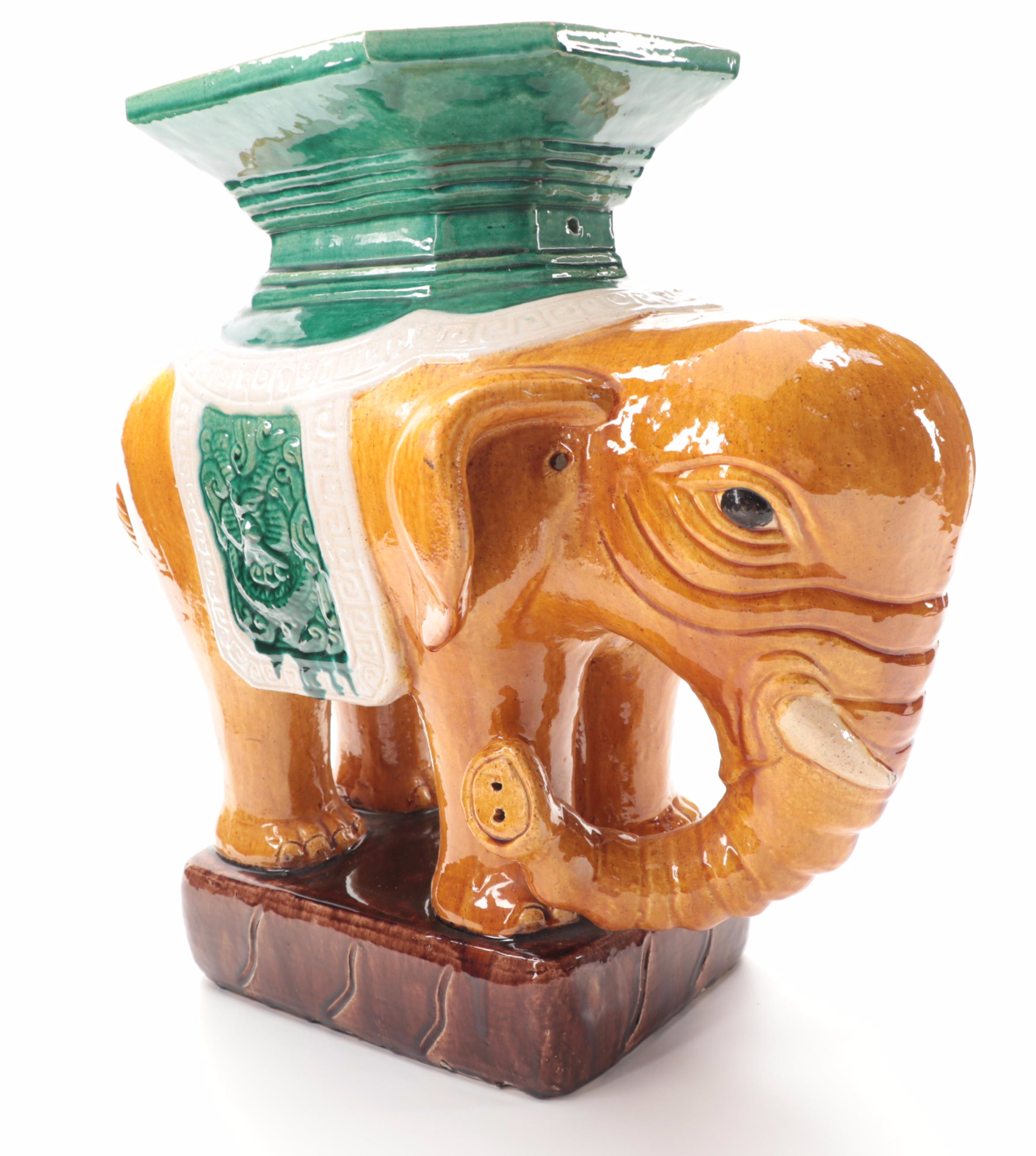 East Asian Sancai Glazed Ceramic Elephant Garden Stool