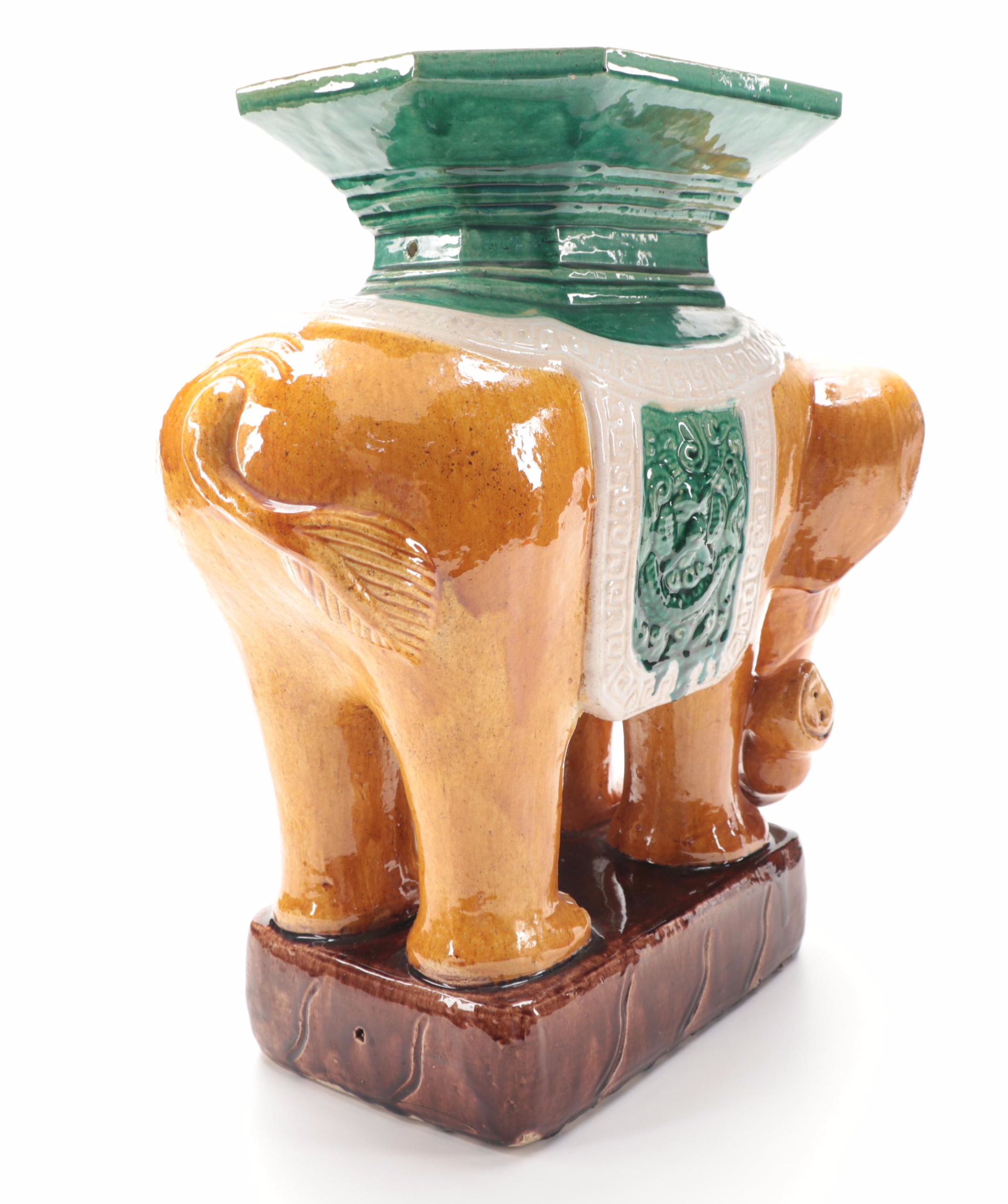 East Asian Sancai Glazed Ceramic Elephant Garden Stool