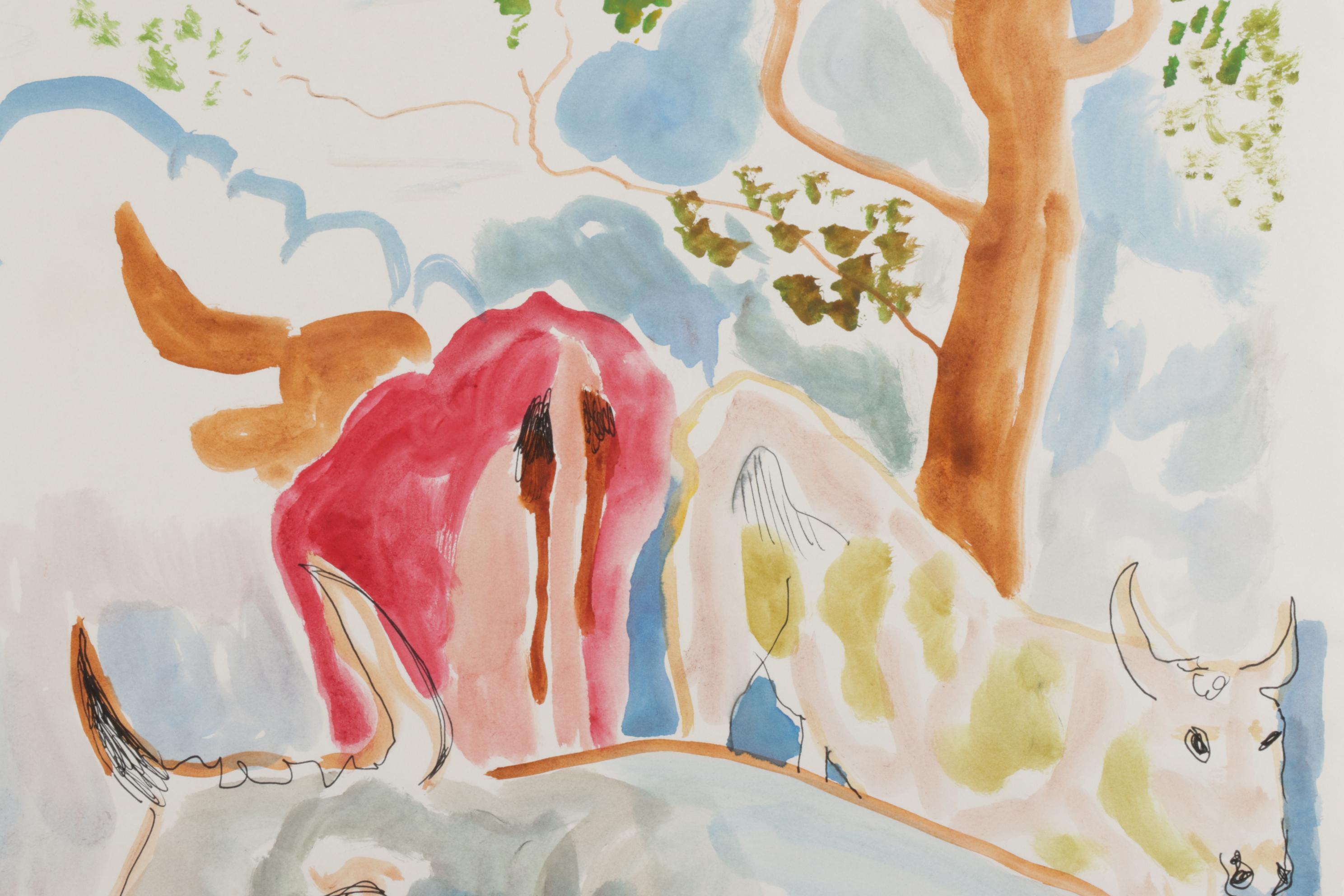 Philip the Transplant Watercolor Painting "After Paulus Potter 1649," 2014