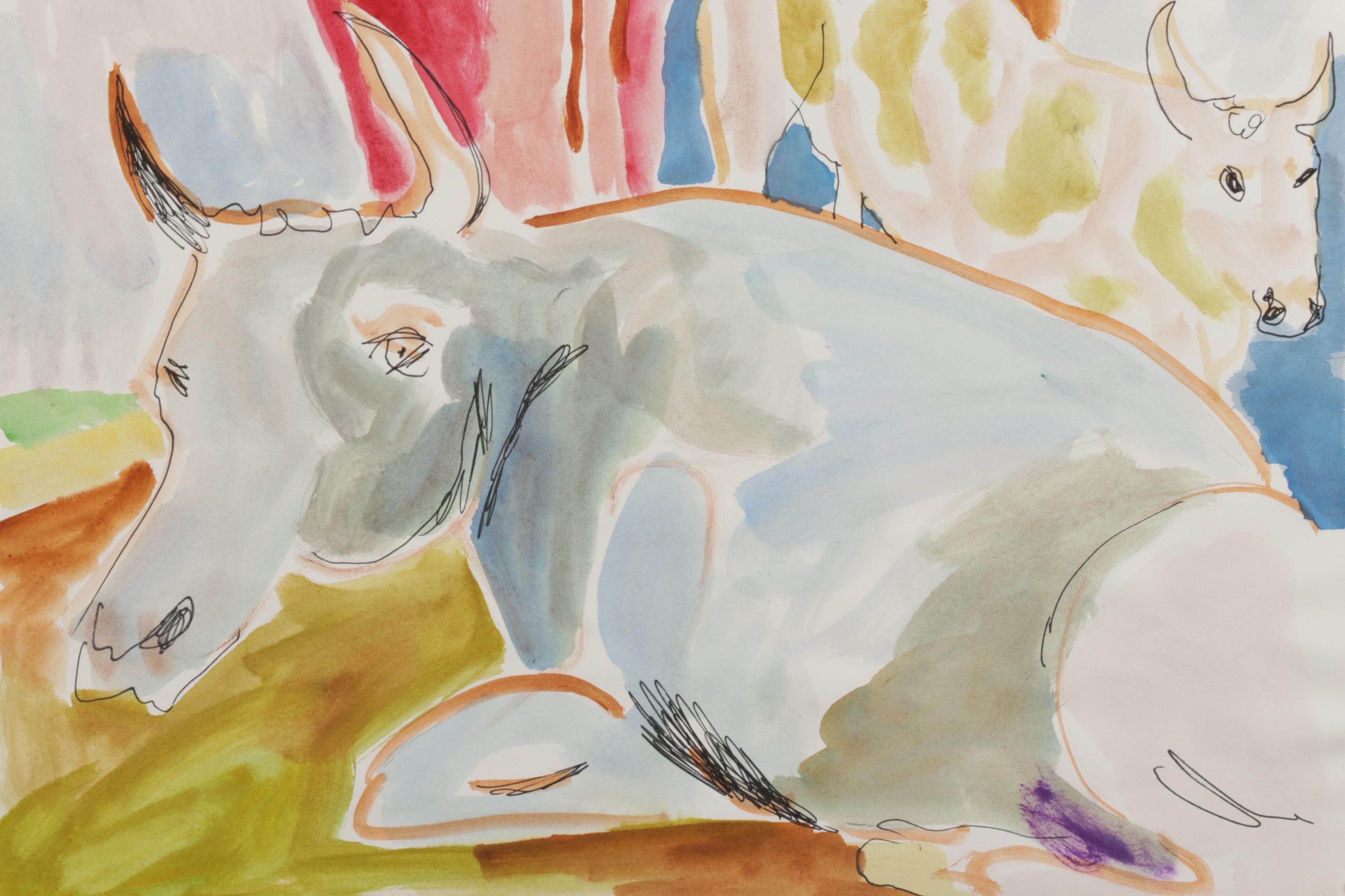 Philip the Transplant Watercolor Painting "After Paulus Potter 1649," 2014